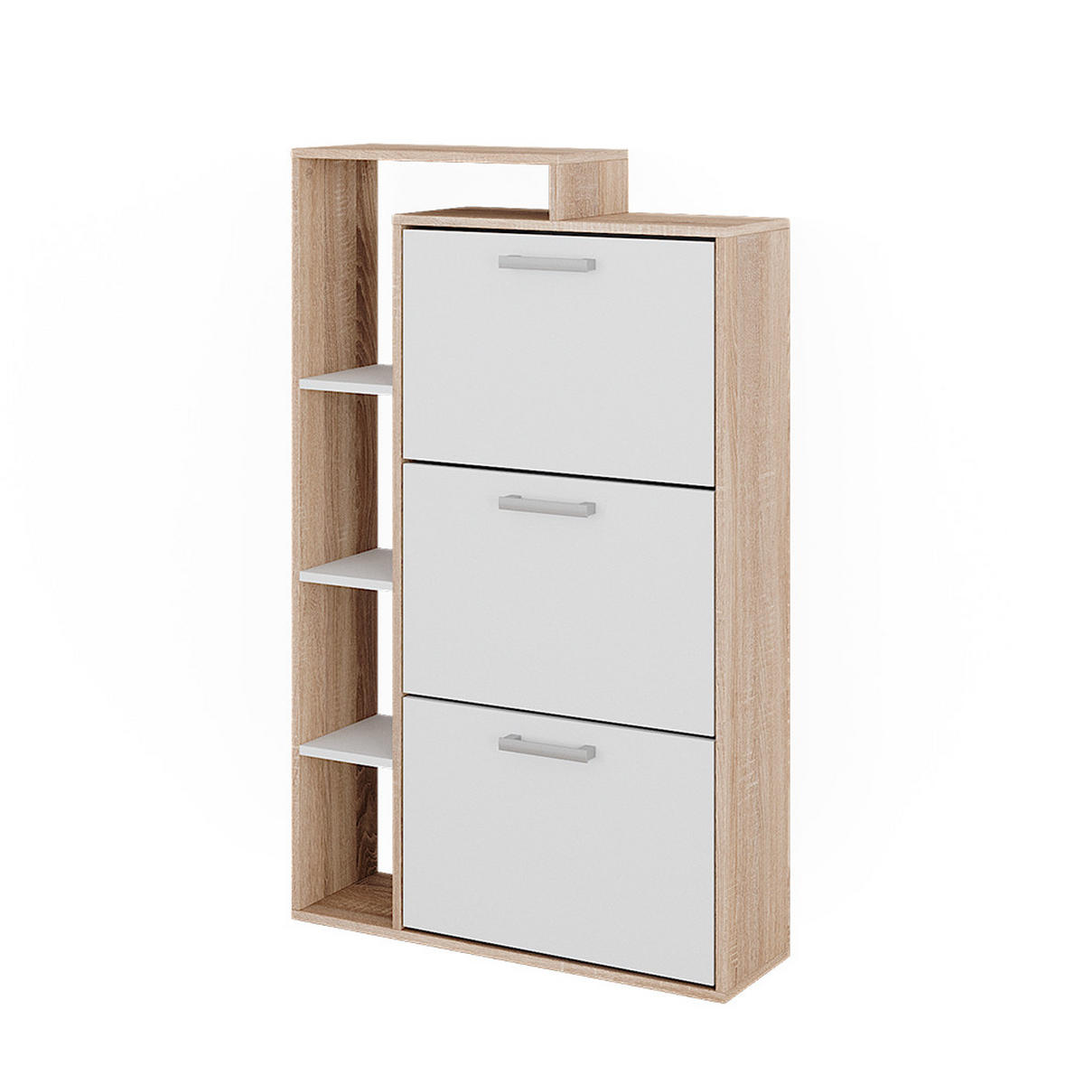 SCHUHKOMMODE Orlando Sonoma 80 x 128.3 cm mit 3 Fächern - Weiß/Sonoma Eiche, Holzwerkstoff (80/128.3/24.2cm) - Vicco