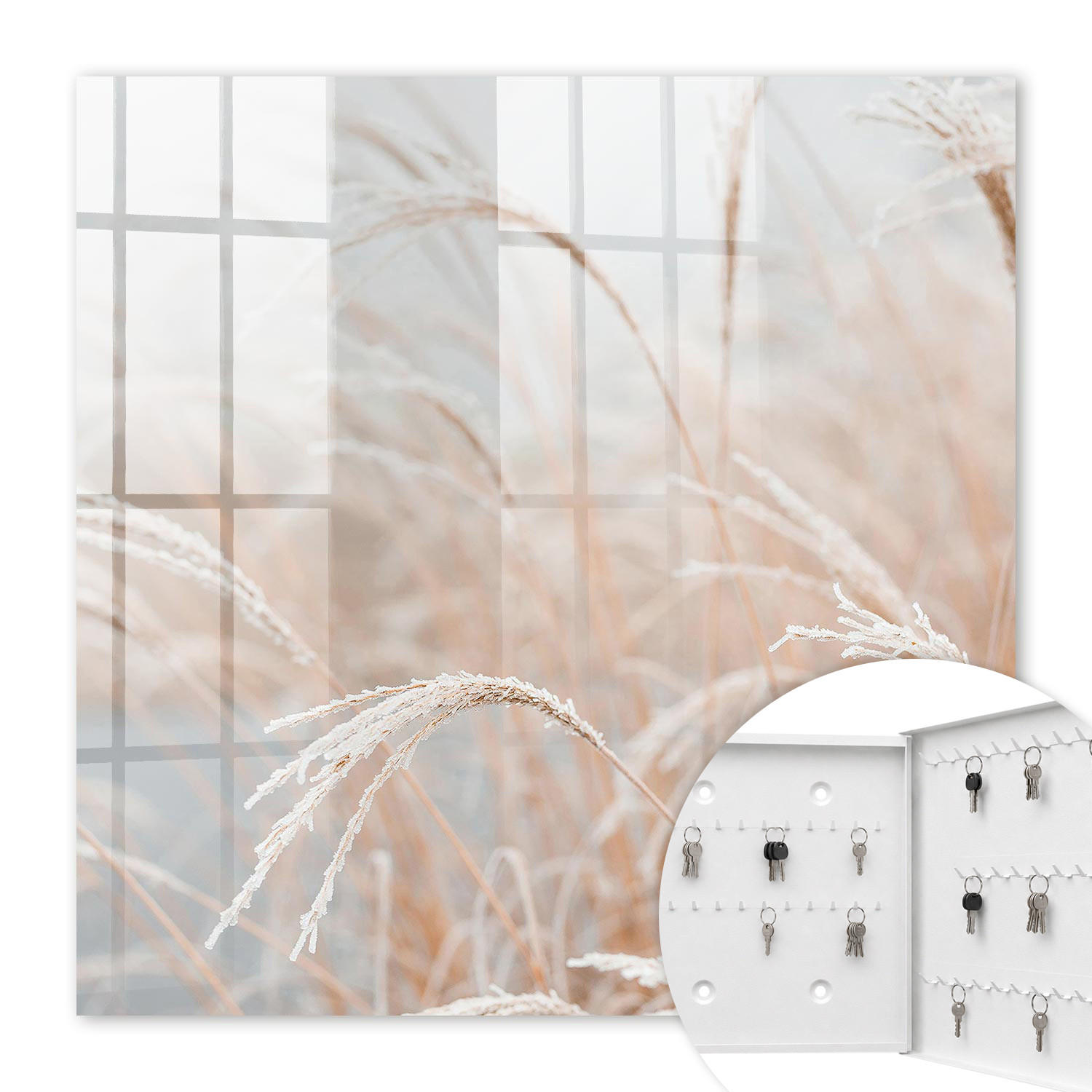 SCHLÜSSELBOX Weiß 30x30 cm – Türöffnung nach rechts - Herbstliche Maiskolben - Beige, Metall (30/30/5cm) - TULUP