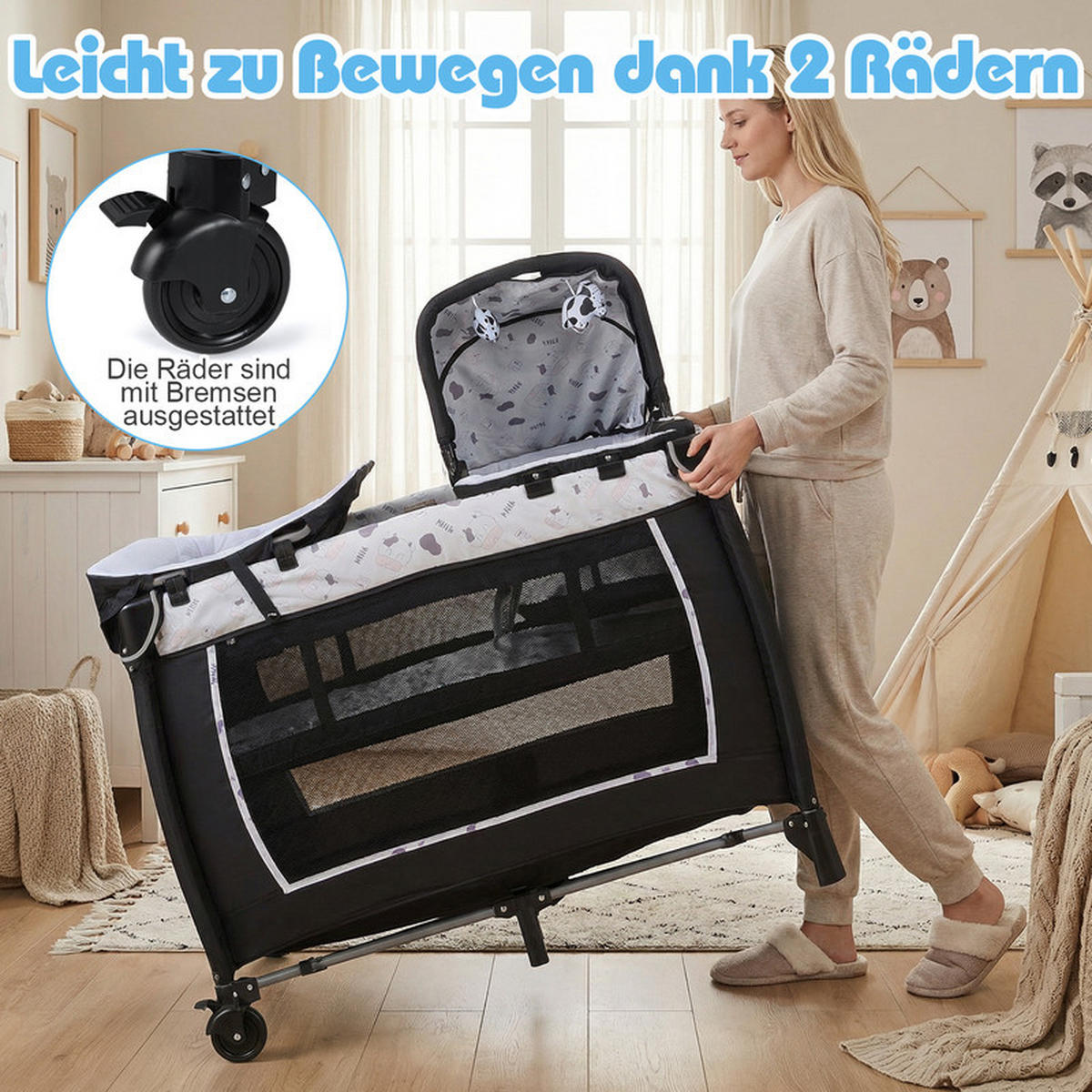BEISTELLBETT mit Matratze beige - Beige, Textil - COSTWAY
