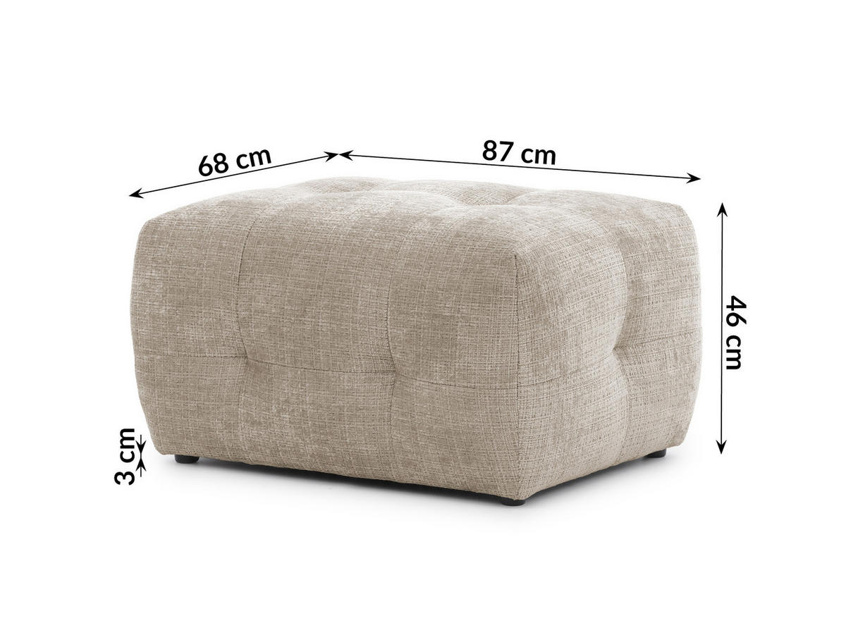 ECKSOFA inkl. Hocker Kozy im Bumpy-Design mit Schlaffunktion und fester Rückenlehne aus weichem Dunkelbeige Chenille-Stoff - Ottomane rechts - Beige/Schwarz, Holz/Kunststoff (234/161cm) - S-Style Möbel