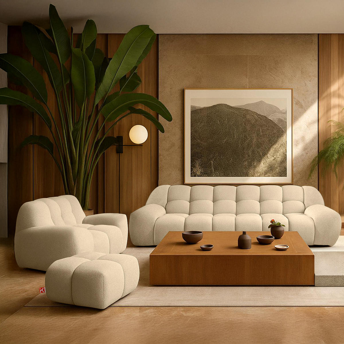 SITZGARNITUR VENA Bouclé, Hellbeige - Beige, Holz/Textil (65/38/65cm) - KONSIMO®