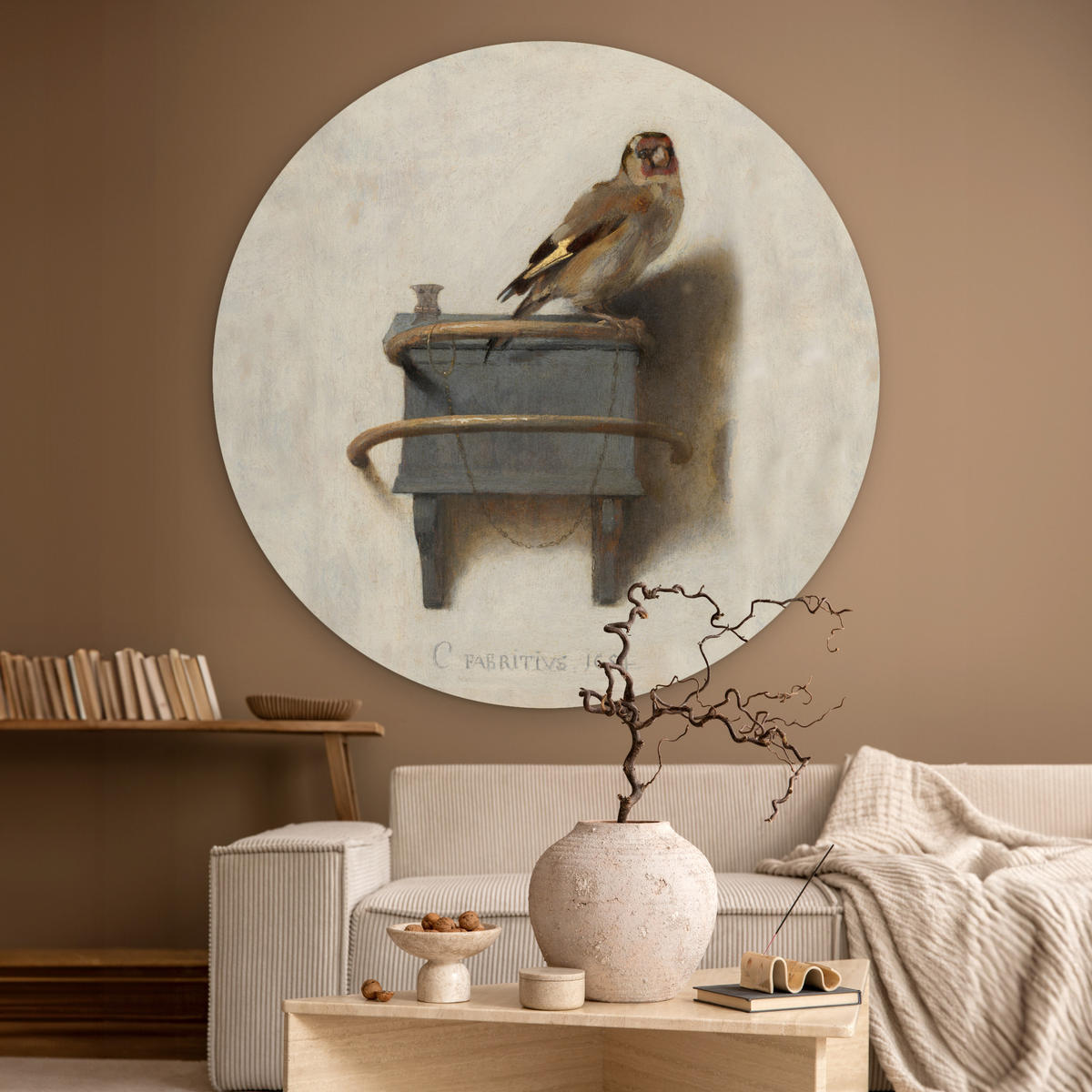 WANDBILD Stieglitz - Alter Meister - Carel Fabritius 150x150 cm - Grau, Kunststoff (150/150cm) - MuchoWow