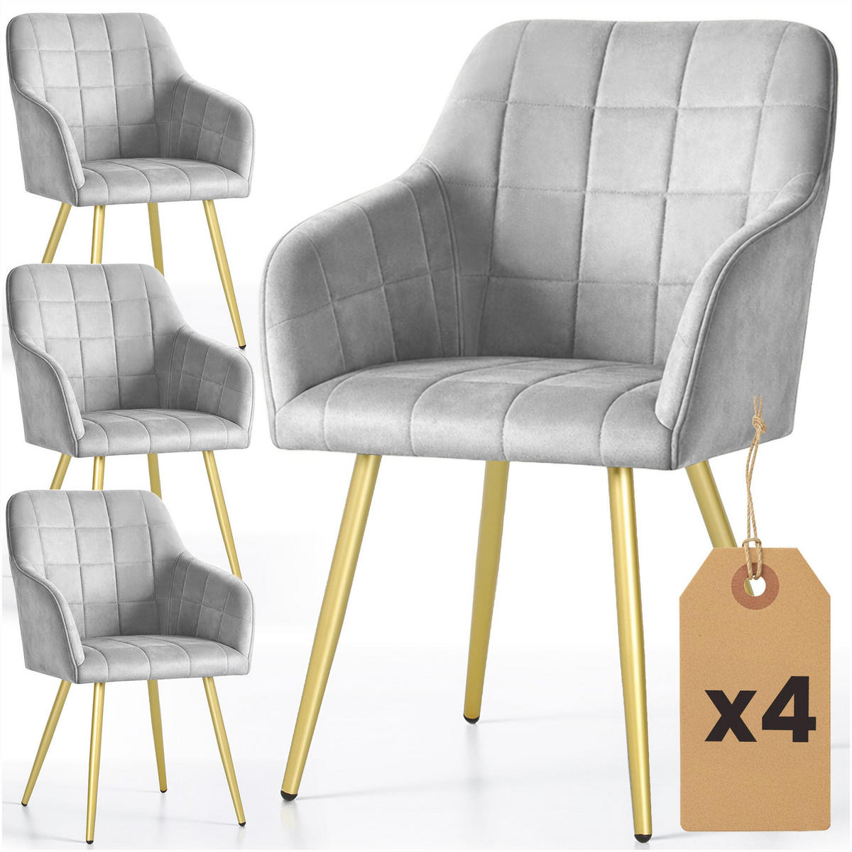POLSTERSTUHL 4er Set, Metallbeine Grau, Gold 54/82/58 - Grau, Textil (54/82/58cm) - RAUMHIRSCH FURNITURE