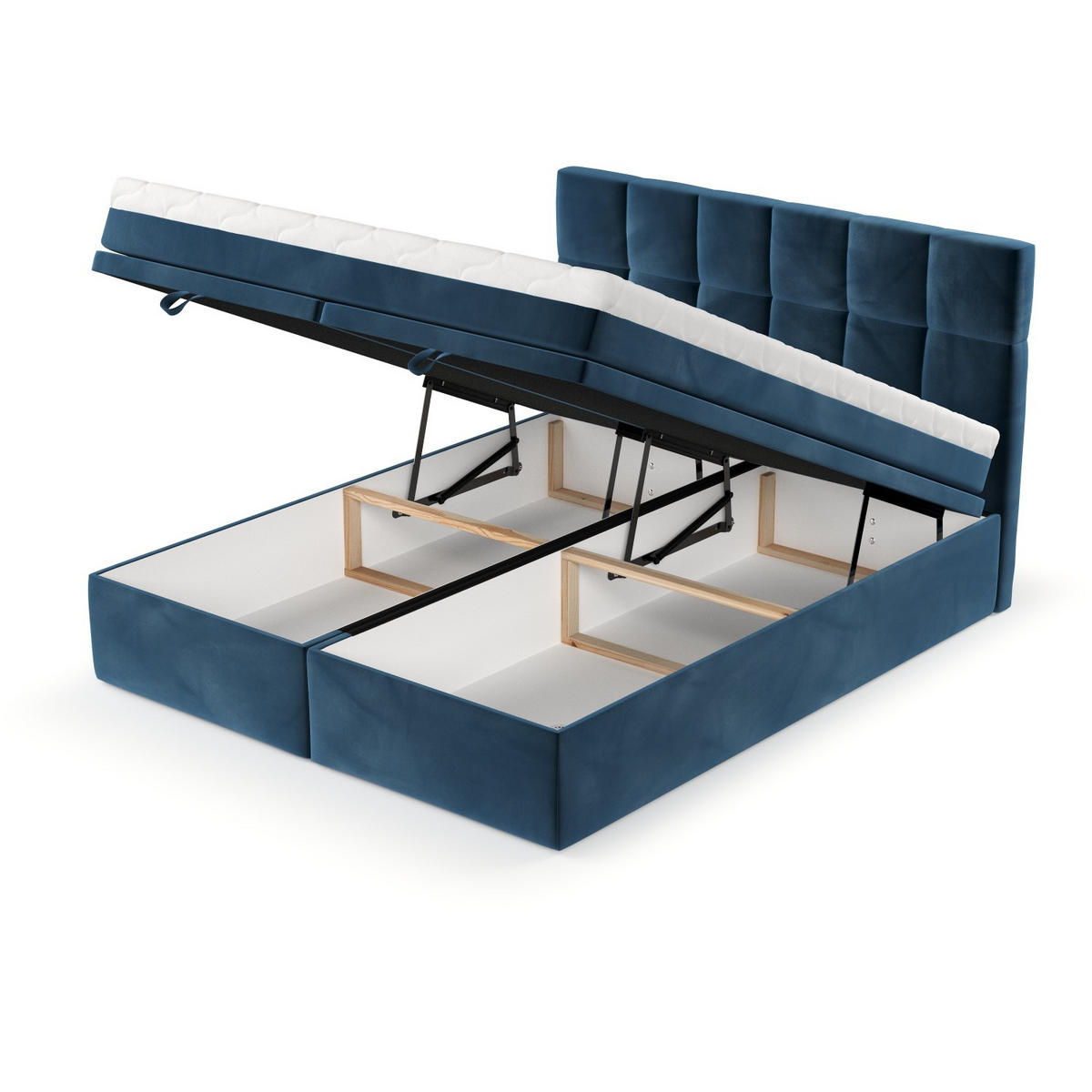 BOXBETT Elano 200/200 cm Dunkelblau im Kronos Stoff - Schwarz/Dunkelblau, Holz/Holzwerkstoff (200/200cm) - AltaBeds