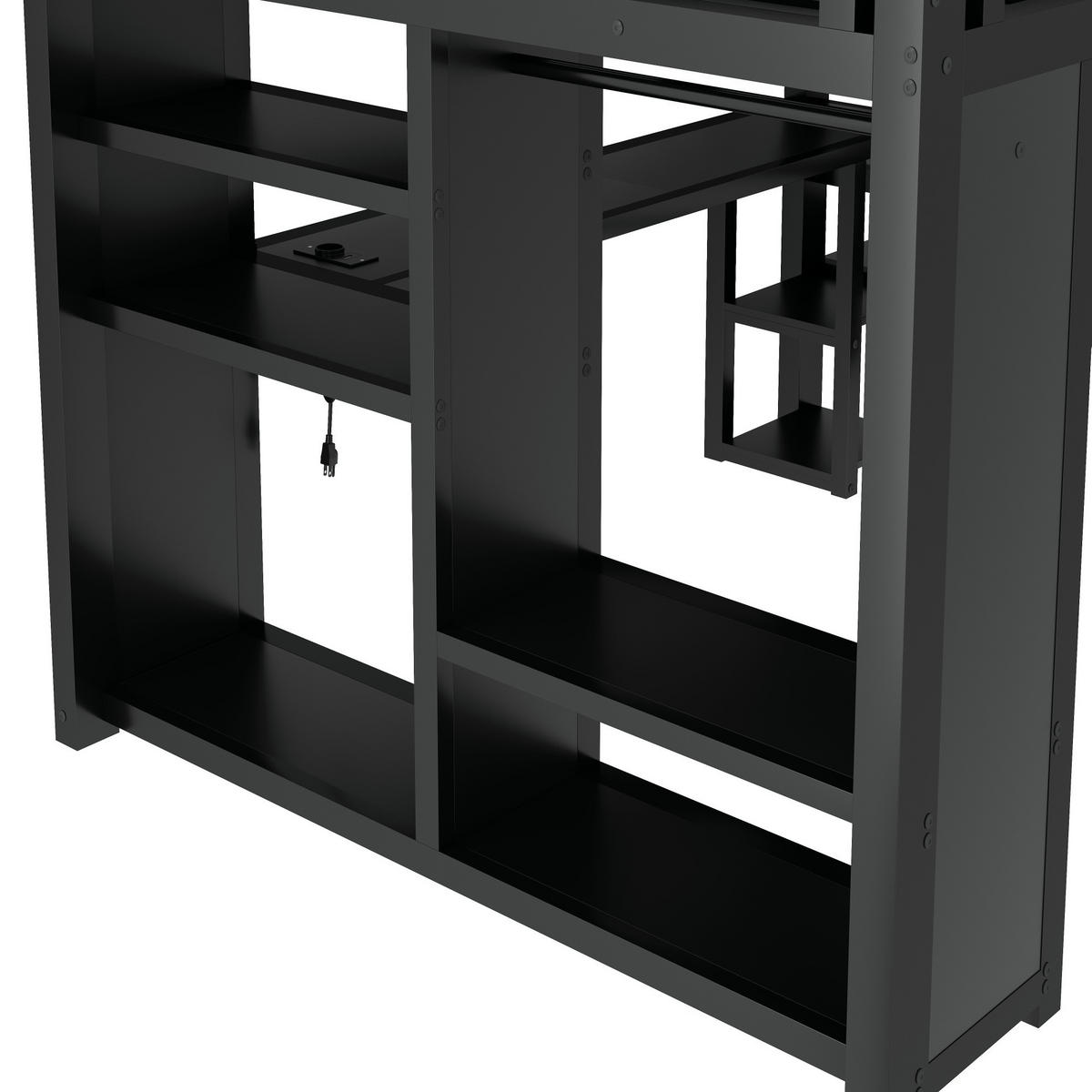 HOCHBETT 160/200 cm in Schwarz mit Schreibtisch, LED, Treppe und Kleiderschrank - Schwarz, Metall (160/200cm) - STILVORA
