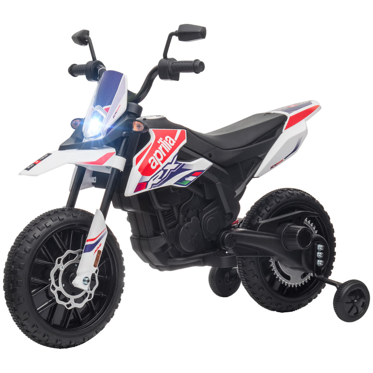 KINDER-MOTORRAD DE-06239 Aprilia lizenziert mit Stützrädern und Musik Weiß - Weiß, Kunststoff/Metall (106.5/56/80cm) - ComfortXL