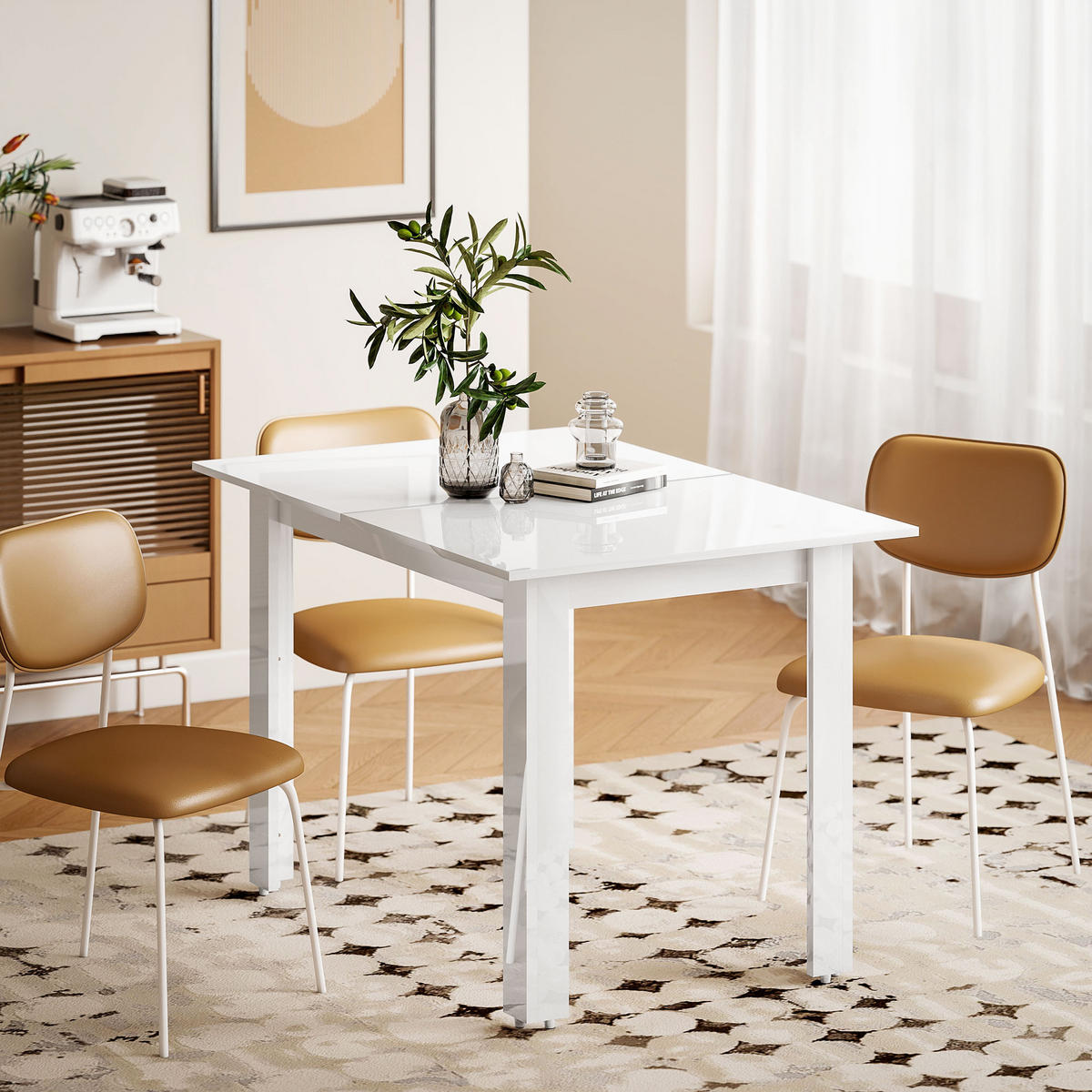 ESSTISCH ausziehbar 120-160 x 80 cm Küchentisch für 4-6 Personen, Hochglanzweiß - Weiß Hochglanz, Holzwerkstoff (160/80/78cm) - HOMCOM