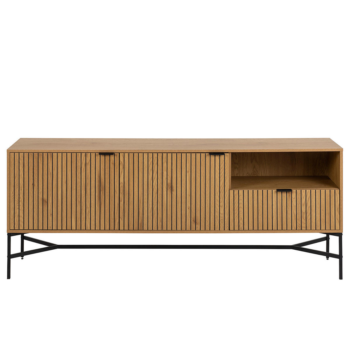 SIDEBOARD - Wildeiche Dekor / Schwarz - Braun, Holzwerkstoff/Metall (180/70/40cm) - home24