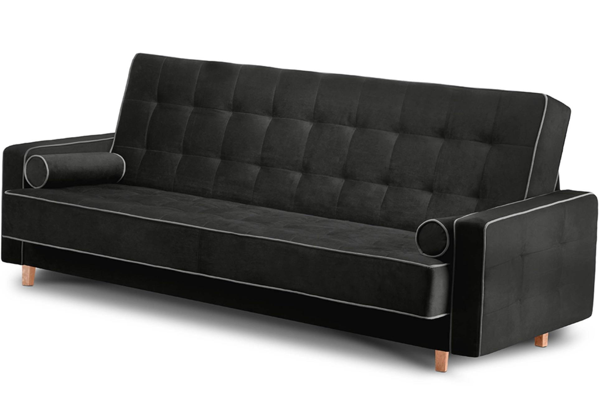 3-SITZER-SCHLAFSOFA DOZER mit 2 Zierkissen und Wellenunterfederung , Schwarz - Schwarz, Textil (223/94/93cm) - KONSIMO®