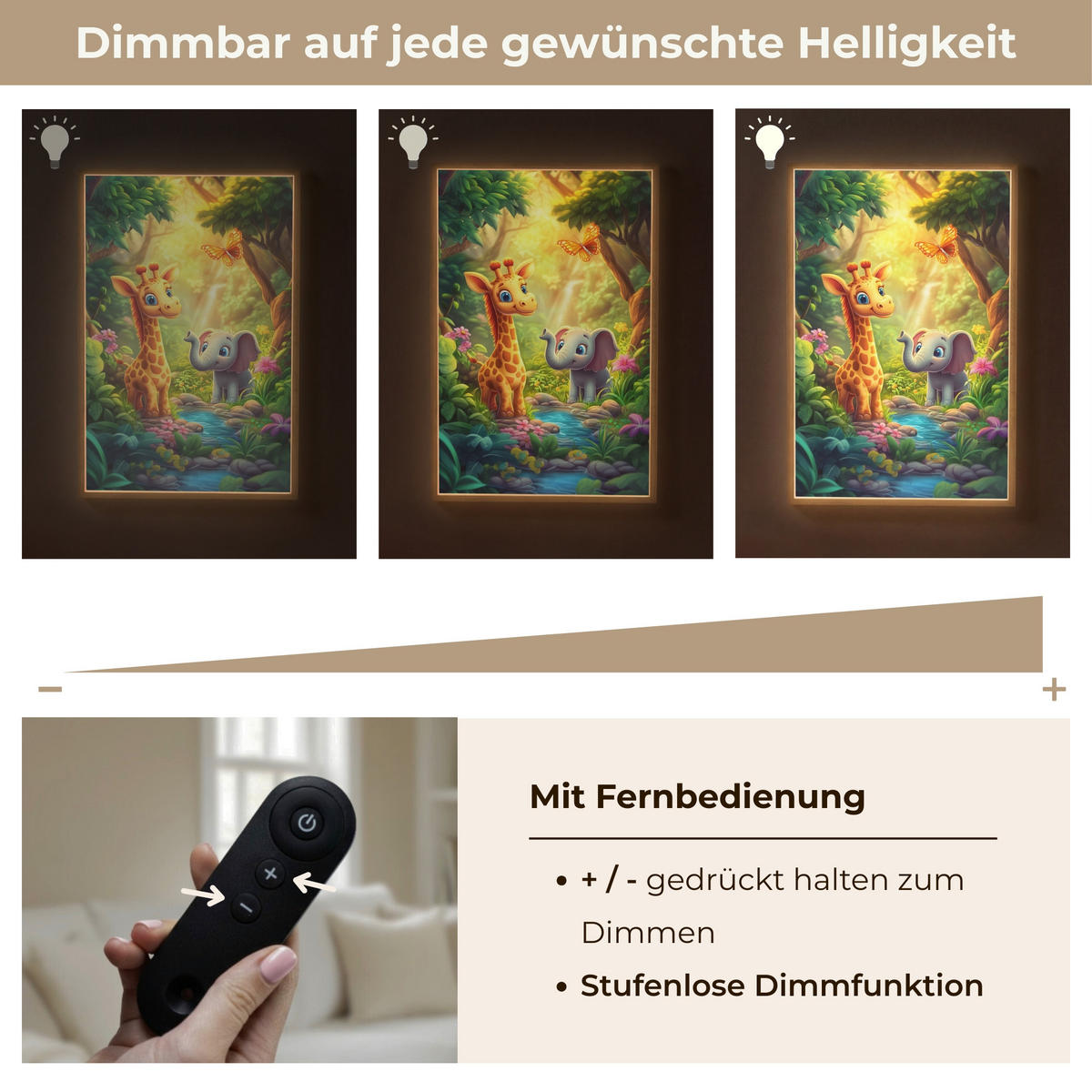 NACHTTISCHLAMPE MIT AKKU Giraffe - Elefant - Blumen - Dschungel 60x90 cm - Grün, Holzwerkstoff (8/60/90cm) - OnlyWow