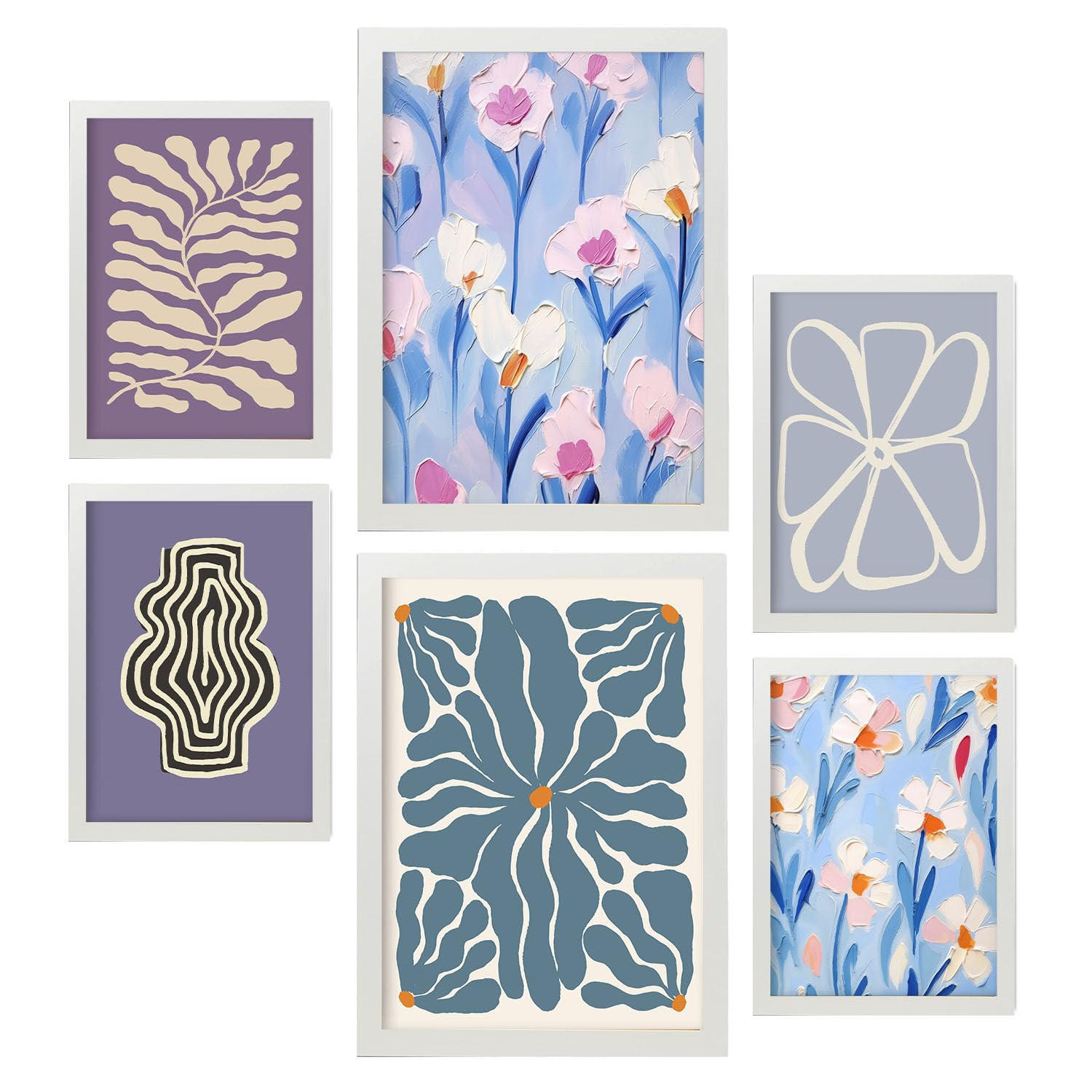 POSTER Set Mit 6 Blaue Und Lila Zusammenfassungen A3 & A4 Weißer Rahmen - Weiß, Papier (29/3cm) - Nacnic