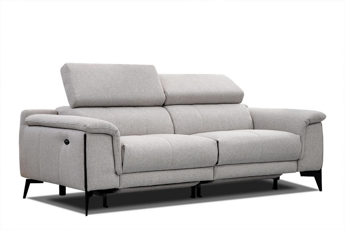 RELAXSOFA MATERA 3-Sitzer mit 2 Relaxfunktionen, hellgrau - Hellgrau/Schwarz, Holzwerkstoff/Textil (212/82/103cm) - Courtois Laville