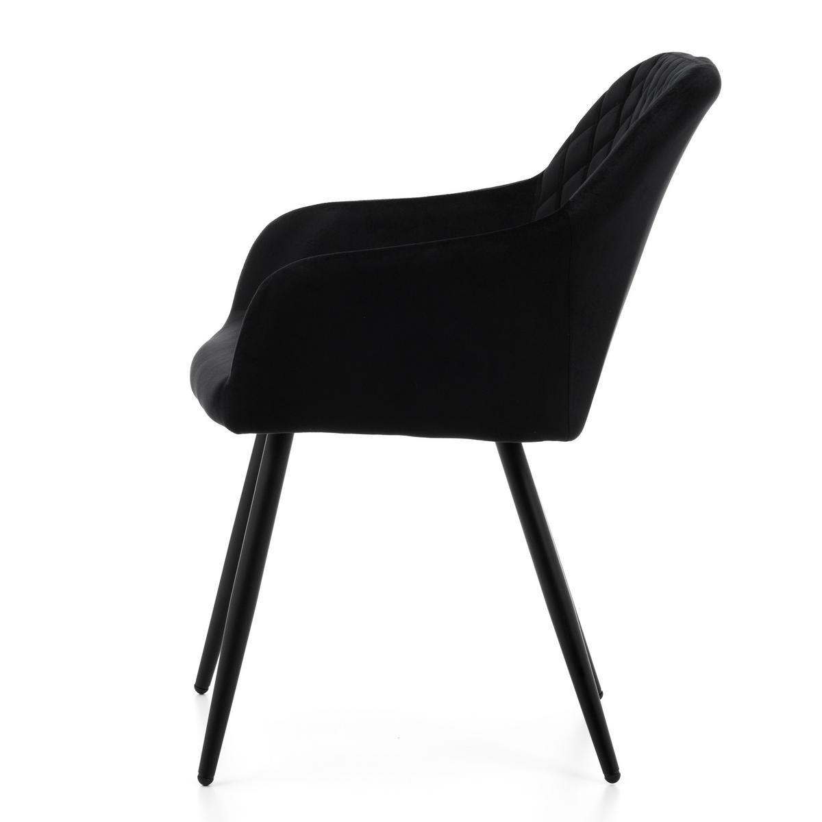 STUHL TODI gepolstert mit Steppung - schwarz - Samt Velours - Schwarz, Textil/Metall (56/85/62cm) - NEW HOME