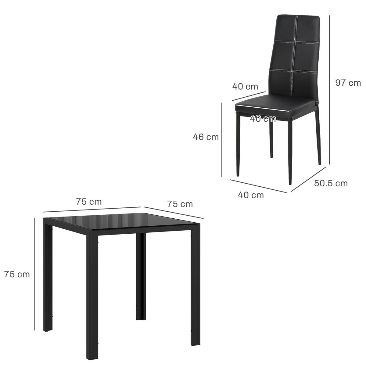 ESSGRUPPE Esstisch mit 2 Stühlen Platzsparend Esszimmergruppe Sitzgruppe Schwarz - Schwarz, Glas (75/75/75cm)