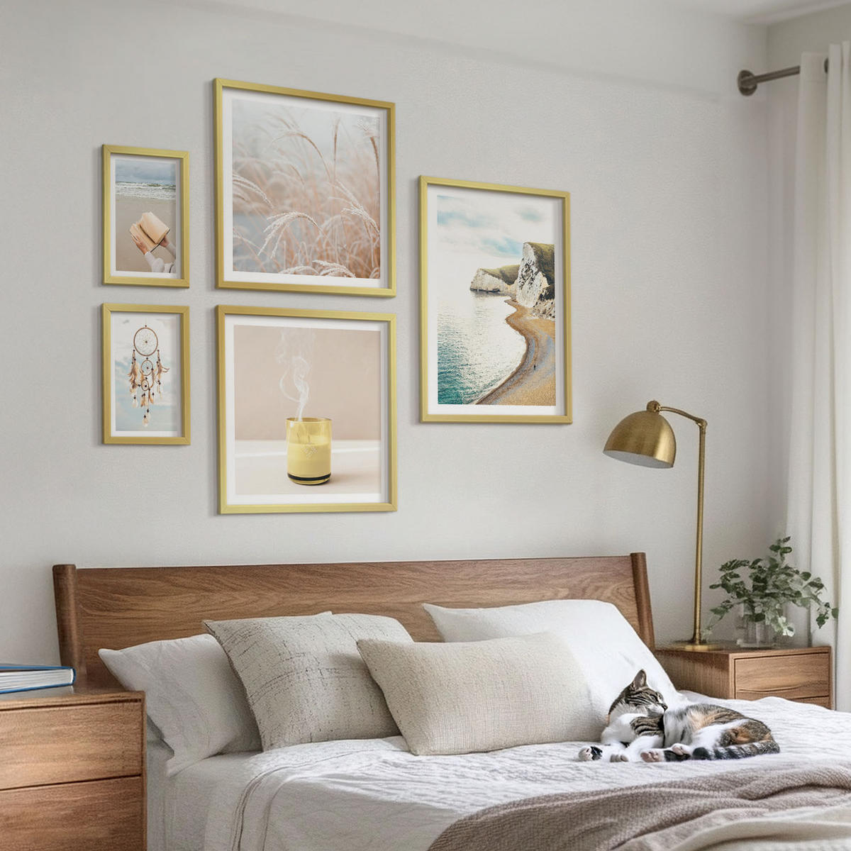 WANDBILDER 5er Set - 50x50 cm & 20x30 cm & 40x60 cm Goldrahmen - Charmante italienische Straßen und Blumen - Goldfarben, Kunststoff (40/60cm) - ArtPrintCave