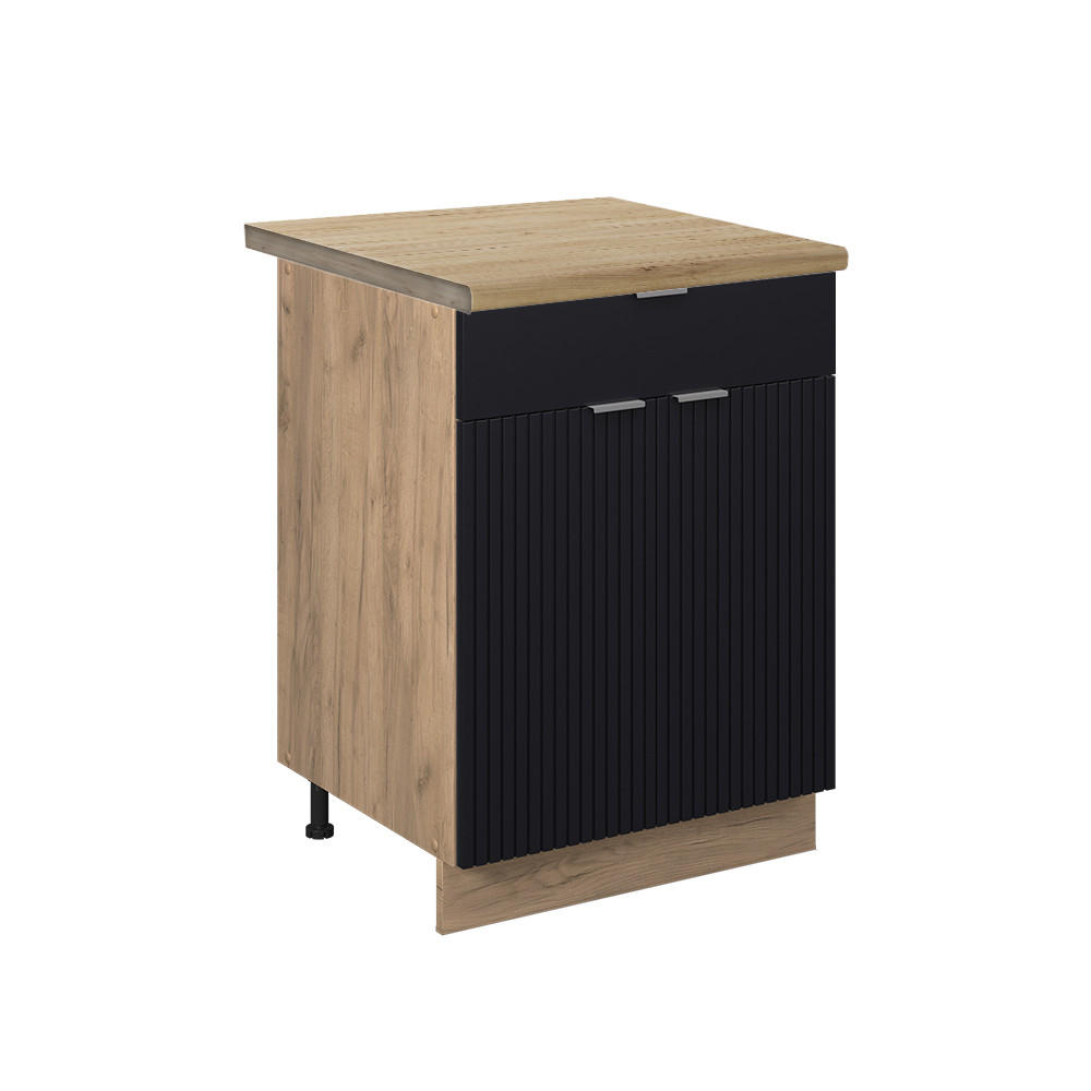 KÜCHENUNTERSCHRANK Fame-Line, Schwarz gestreift, 60 cm mit Schublade, AP Eiche - Eiche Wotan/Schwarz, Holzwerkstoff (60/82/60cm) - Vicco