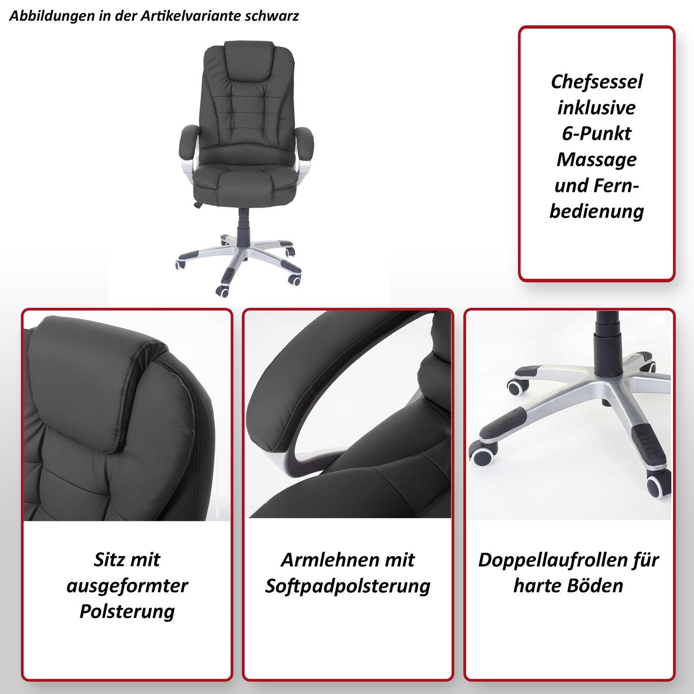MASSAGE-BÜROSTUHL Schwarz - Schwarz, Textil (68/120/70cm) - MCW