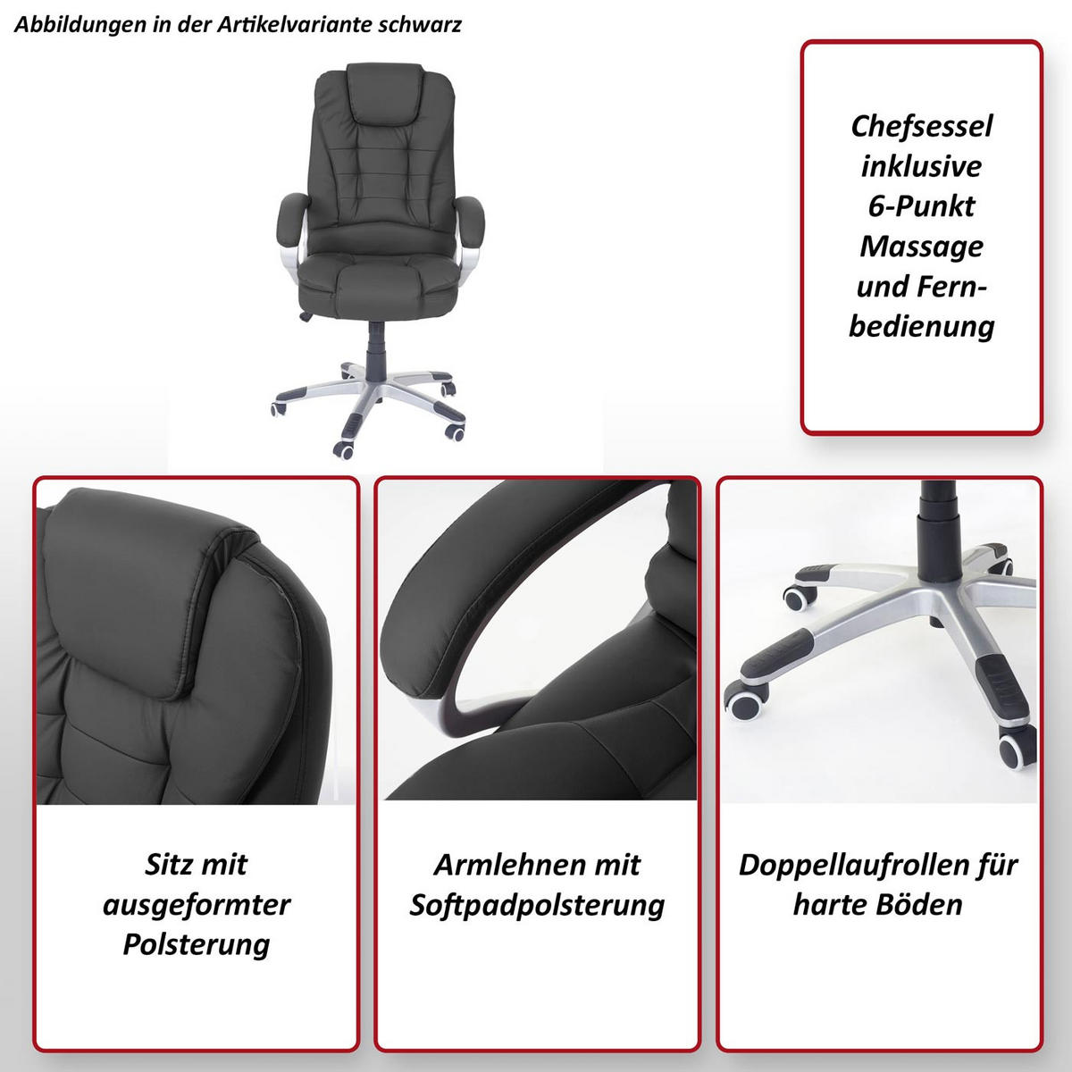MASSAGE-BÜROSTUHL Schwarz - Schwarz, Textil (68/120/70cm) - MCW