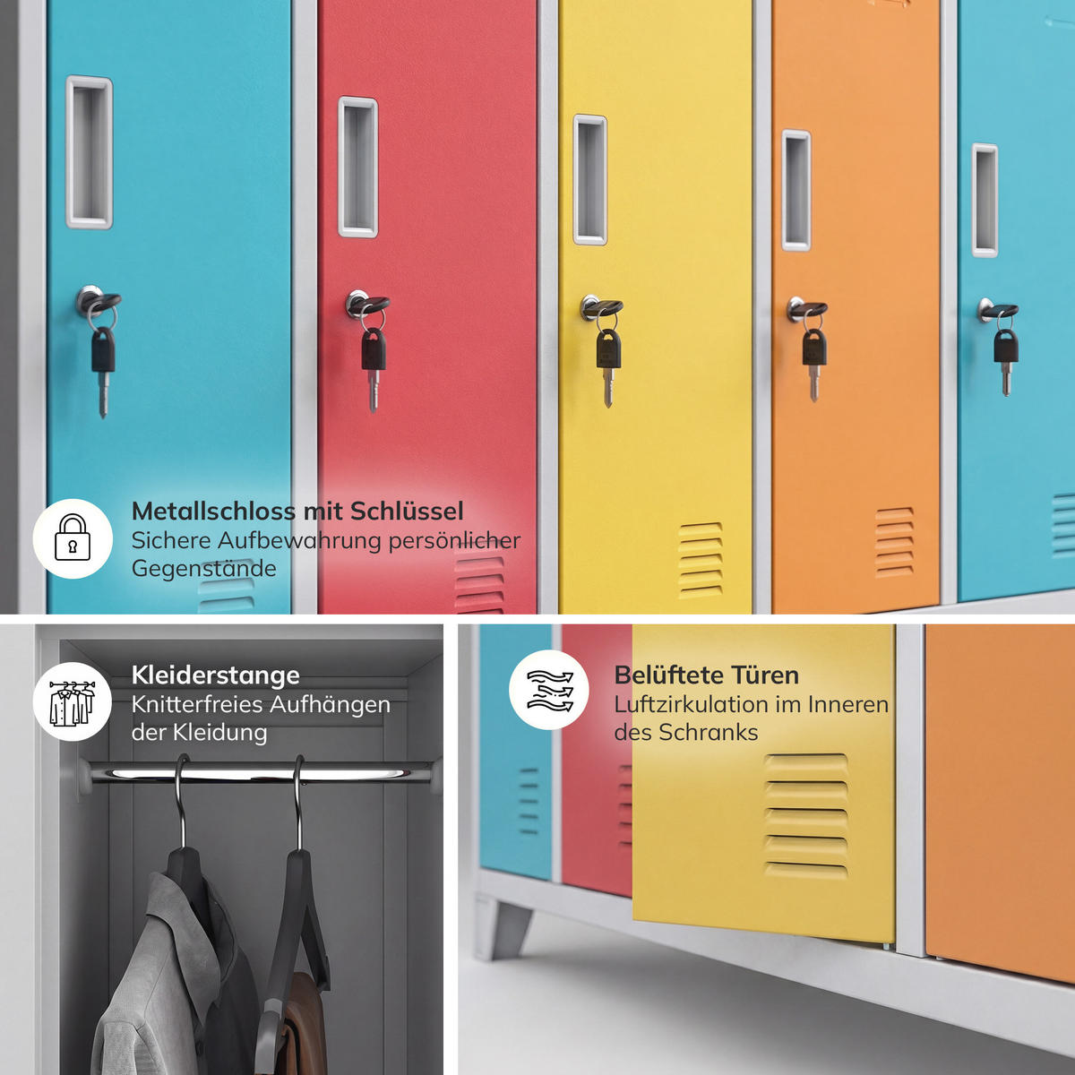 SCHLIESSFACHSCHRANK Bartek - Blau/Gelb, Metall (136/172/45cm)