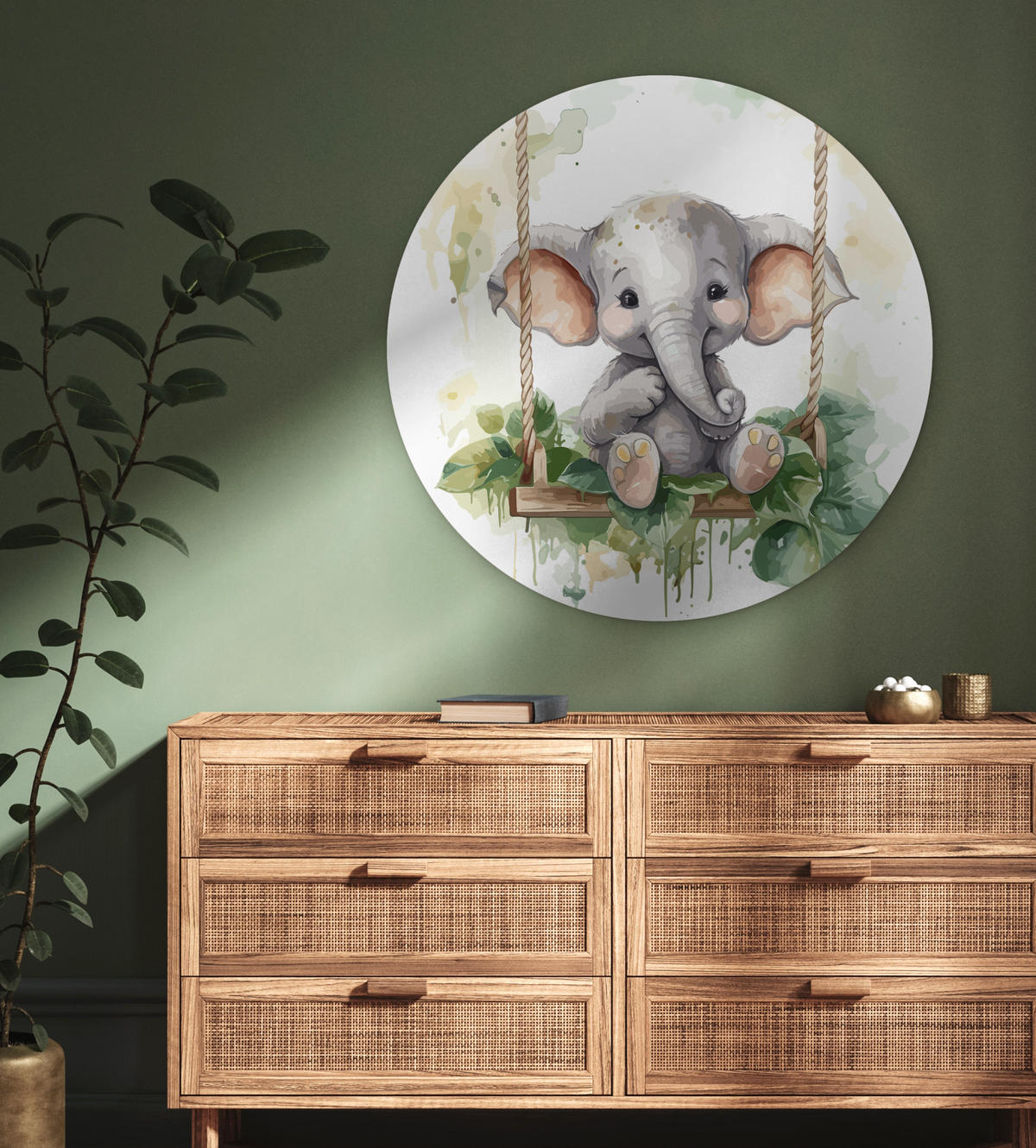WANDBILD Elefant - Tier - Kinder - Dschungel 90x90 cm - Hellgrau, Kunststoff (90/90cm) - MuchoWow