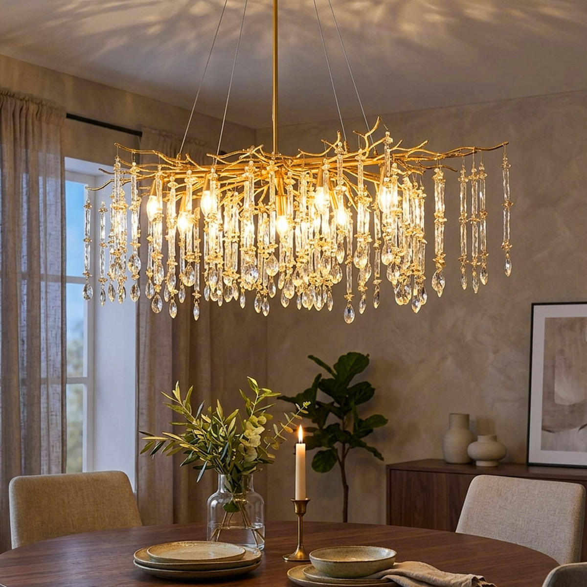 KRONLEUCHTER GLORIA 14 flammig gold - Goldfarben, Glas (150/60/120cm) - Globo Lighting