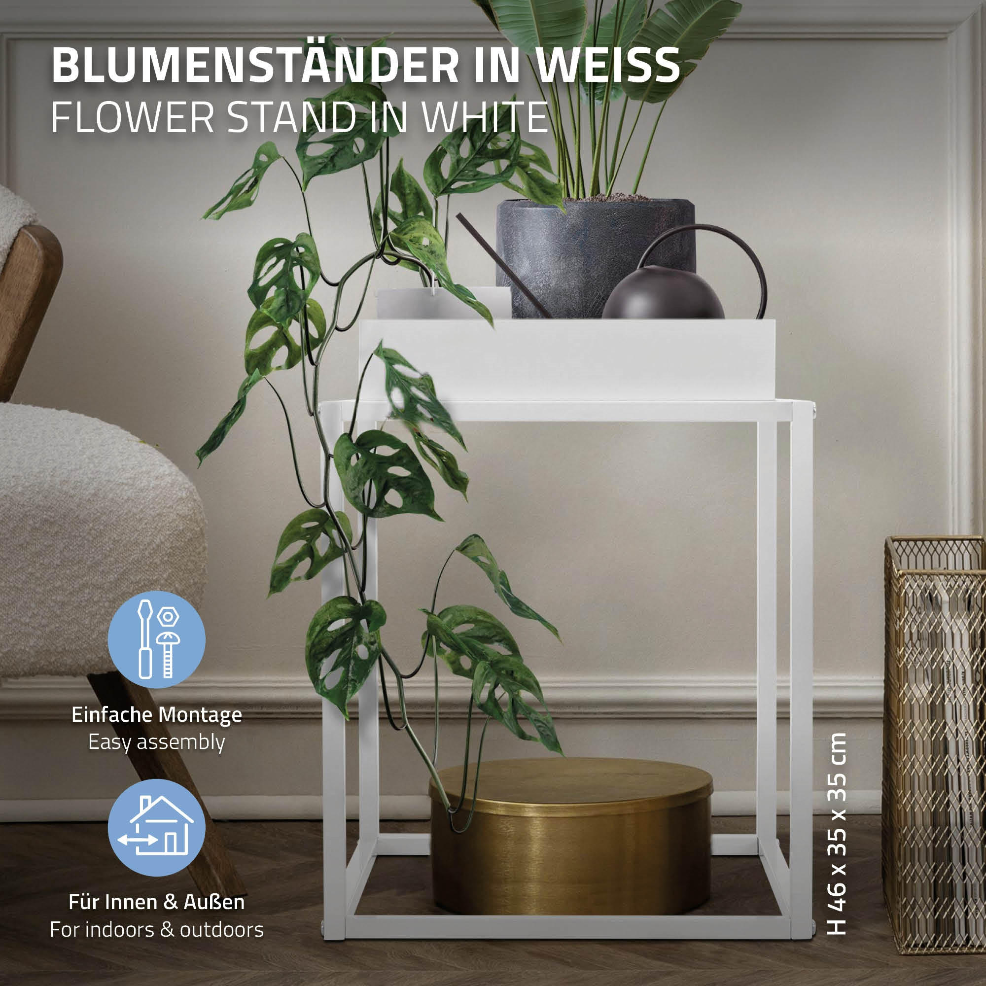 BLUMENSTÄNDER Weiß 35/35/46 cm - Weiß, Metall (35/35/46cm) - ML-DESIGN