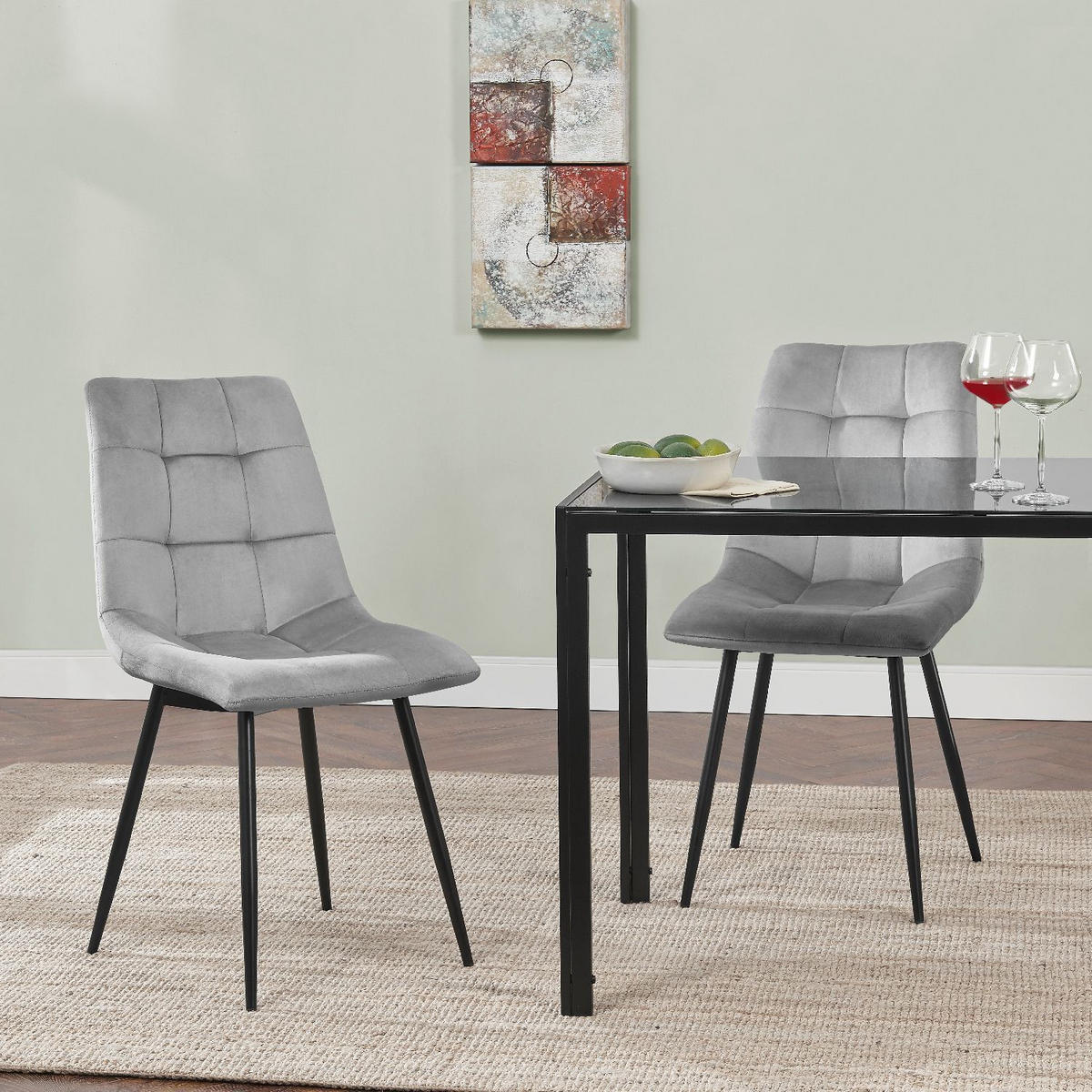 ESSZIMMERSTUHL Blanca Samt hellgrau (4er-Set) - Hellgrau, Textil (46/90/61cm) - Juskys