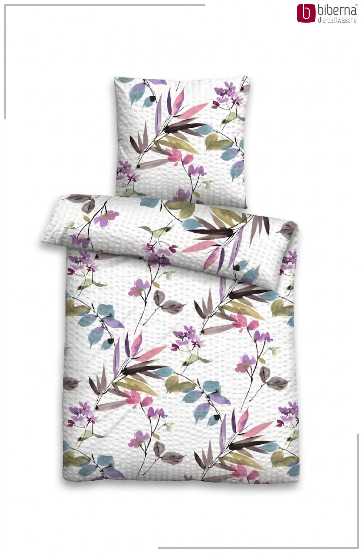 BETTWÄSCHE-GARNITUR Premium Seersucker Frühling viola, 135x200 cm + 80x80 cm - Violett, Textil (135/200cm) - biberna
