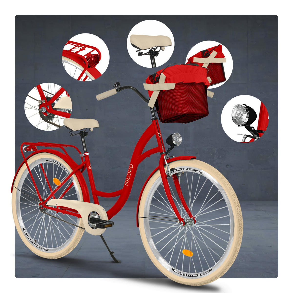 CITY-FAHRRAD Milord mit Metallkorb, 28 Zoll, Rot, 1-Gang - Rot, Metall (46cm) - Milordbikes