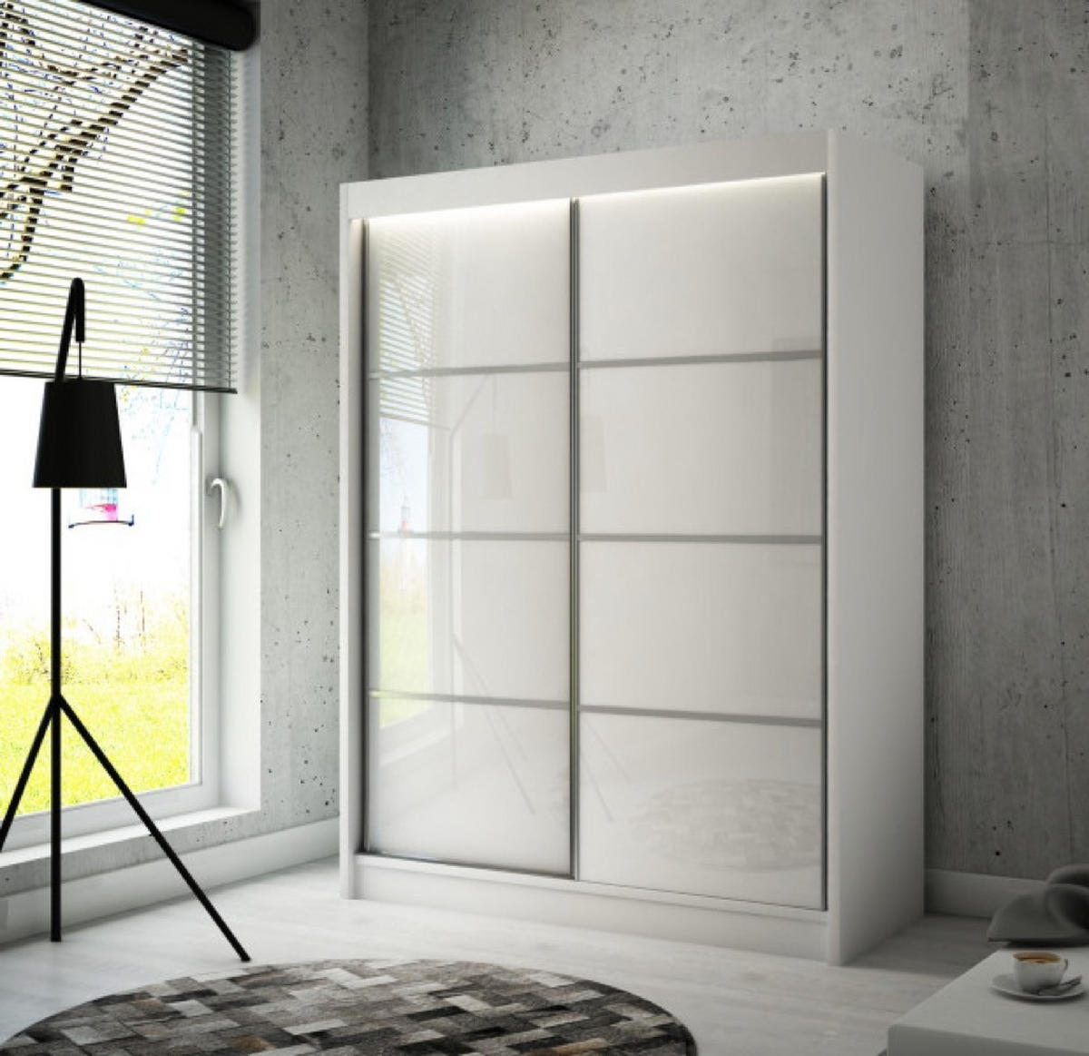 SCHIEBETÜR-SCHRANK Weiß PEAK+SZPROSY Matt Weiß Lacobel 120 cm - Weiß, Holzwerkstoff (120/215/61cm) - Sepro Meble