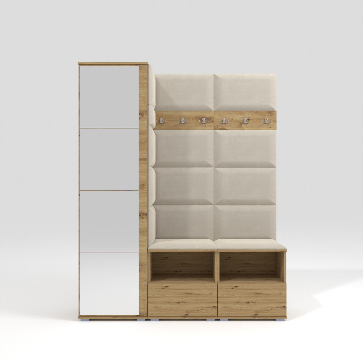 GARDEROBEN-SET Nela II mit Spiegel 150/187/40 - Silberfarben/Creme, Holzwerkstoff/Kunststoff (150/187/40cm)