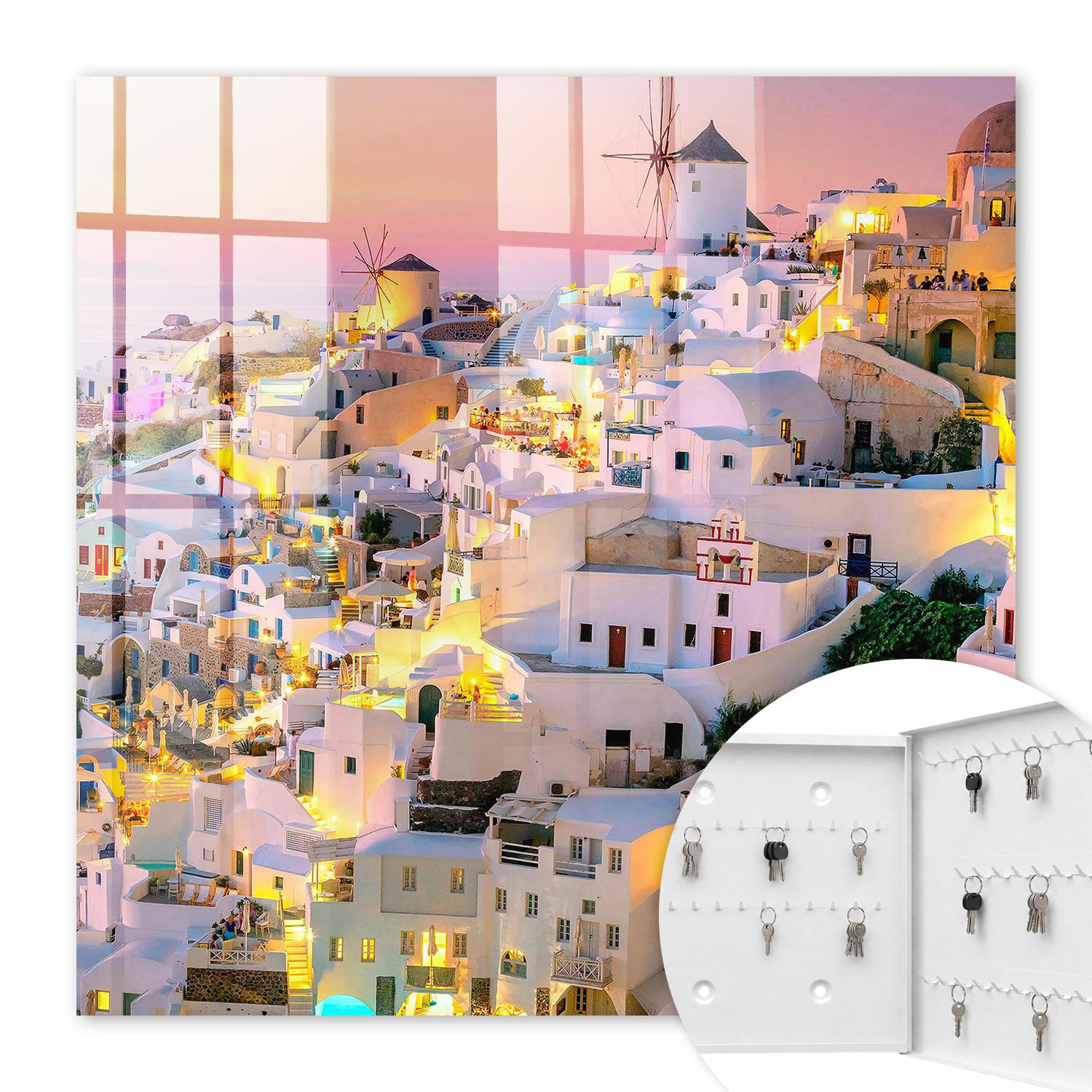 SCHLÜSSELBOX Weiß 30x30 cm – Türöffnung nach rechts - Griechische Landschaft - Weiß, Metall (30/30/5cm) - TULUP