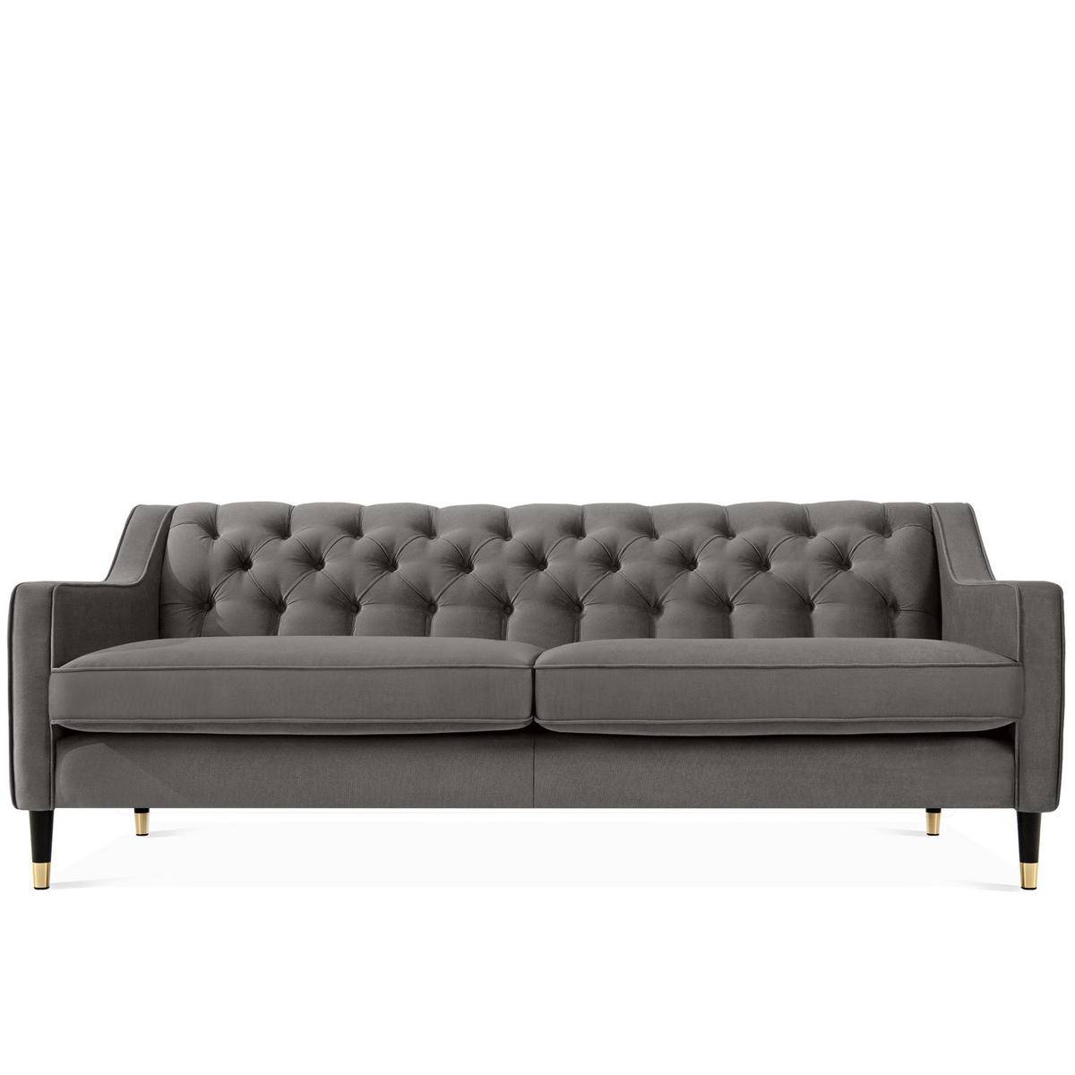 3-SITZER-SOFA NOMUS Velours, gesteppt, Grau - Wengefarben/Grau, Holz/Holzwerkstoff (192/78/80cm) - KONSIMO®