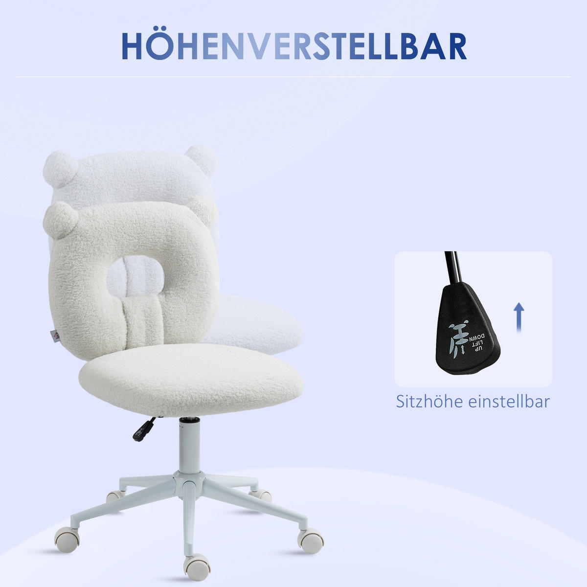 BÜROSTUHL Höhenverstellbarer Schreibtischstuhl Teddy-Vlies Drehstuhl Weiß - Weiß, Kunststoff (56/90/50cm) - HOMCOM