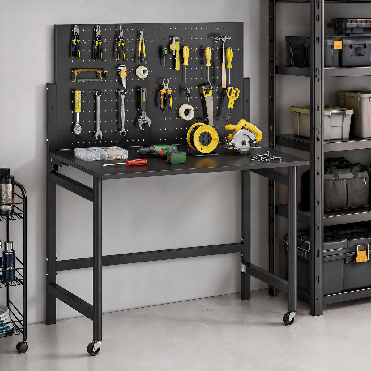 WERKBANK MDF Schwarz - Schwarz, Metall (62/143.5/115cm) - HOMCOM
