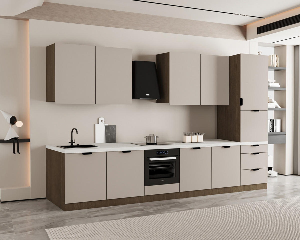 KÜCHENZEILE 360 cm - Sorento KS8-M360 - in Beige / Dunkle Eiche - Eichefarben/Beige, Holz (360/247/52cm)