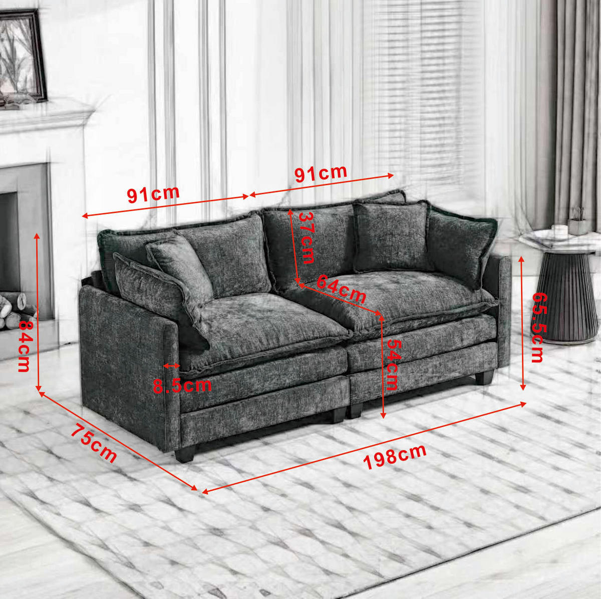 SOFA modular Chenille Green - Grün, Holz (75/84/195cm) - Meubliv