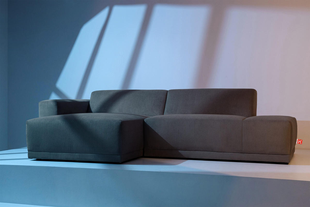 ECKSOFA-LINKS MUDI in moderner Optik mit hochwertigem Kaltschaum, Cord-Stoff, braun - Schwarz/Braun, Textil (280/160cm) - KONSIMO®