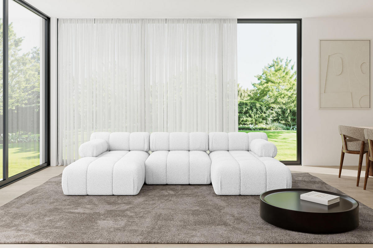 WOHNLANDSCHAFT modulares Sofa Tesso-U1 - 285x160x70 cm Weiß Bouclé - Weiß, Holzwerkstoff/Textil (285/70/160cm) - ALTDECOR