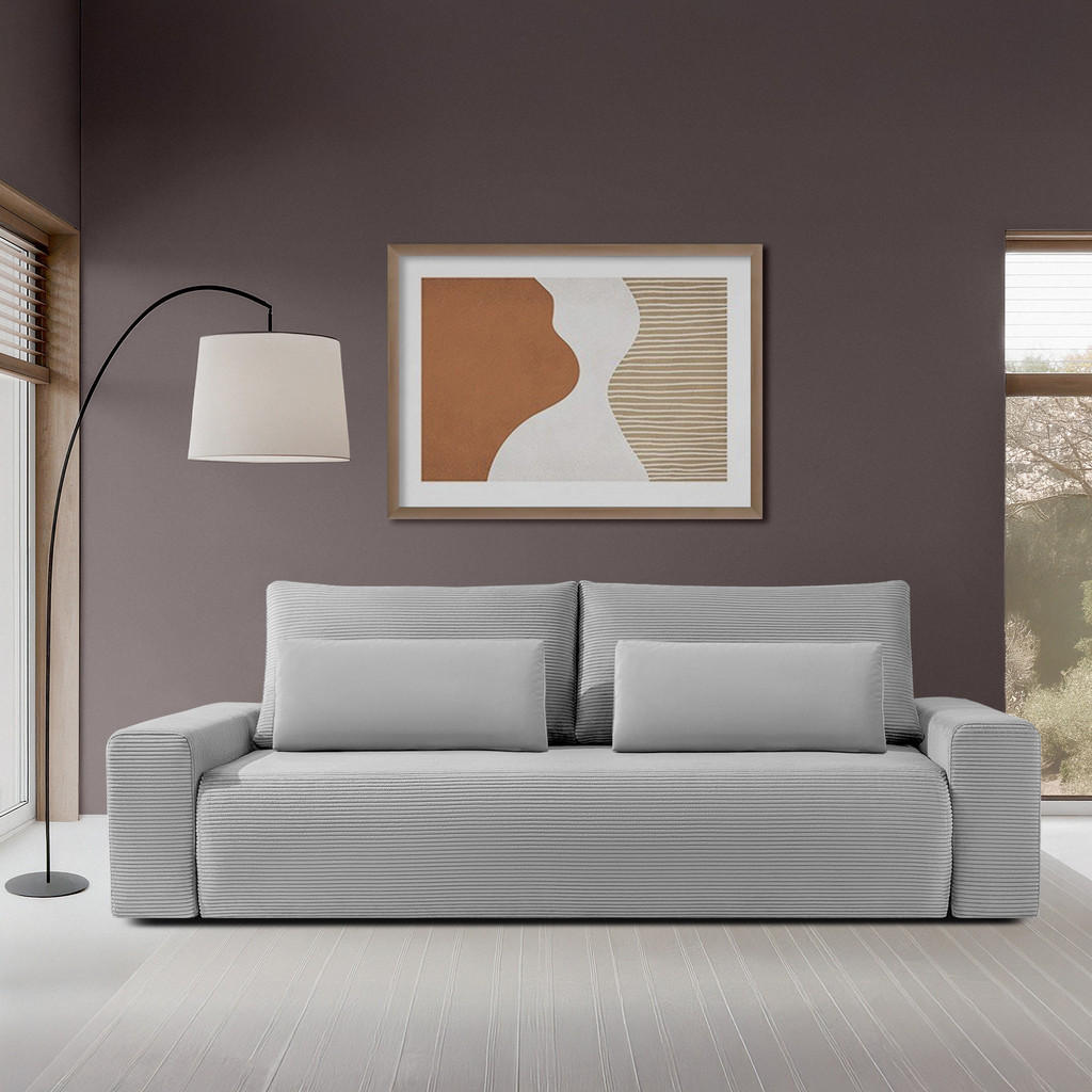 Thumbnail - Konsimo® 3-Sitzer, Hellgrau, Textil, Kiefer, Buche, 250x93x108 cm, Wohnzimmer, Sofas & Couches, Schlafsofas