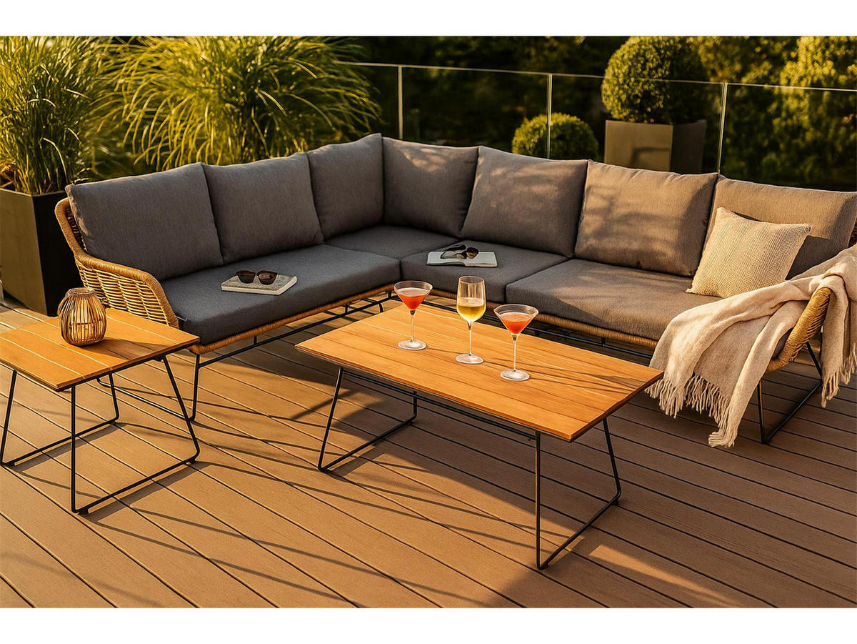 GARTEN-ECKLOUNGE Montreux Grau Polyrattan für 6 Personen - Grau, Kunststoff - bellavista - Home & Garden