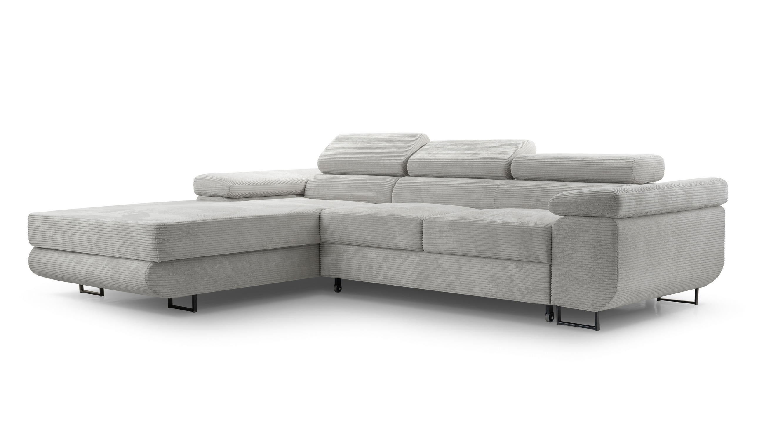 ECKSOFA L Form Arborio Hellgrau 280/203/90 cm Links mit Schlaffunktion - Hellgrau/Schwarz, Textil/Metall (203/280cm) - AX Living