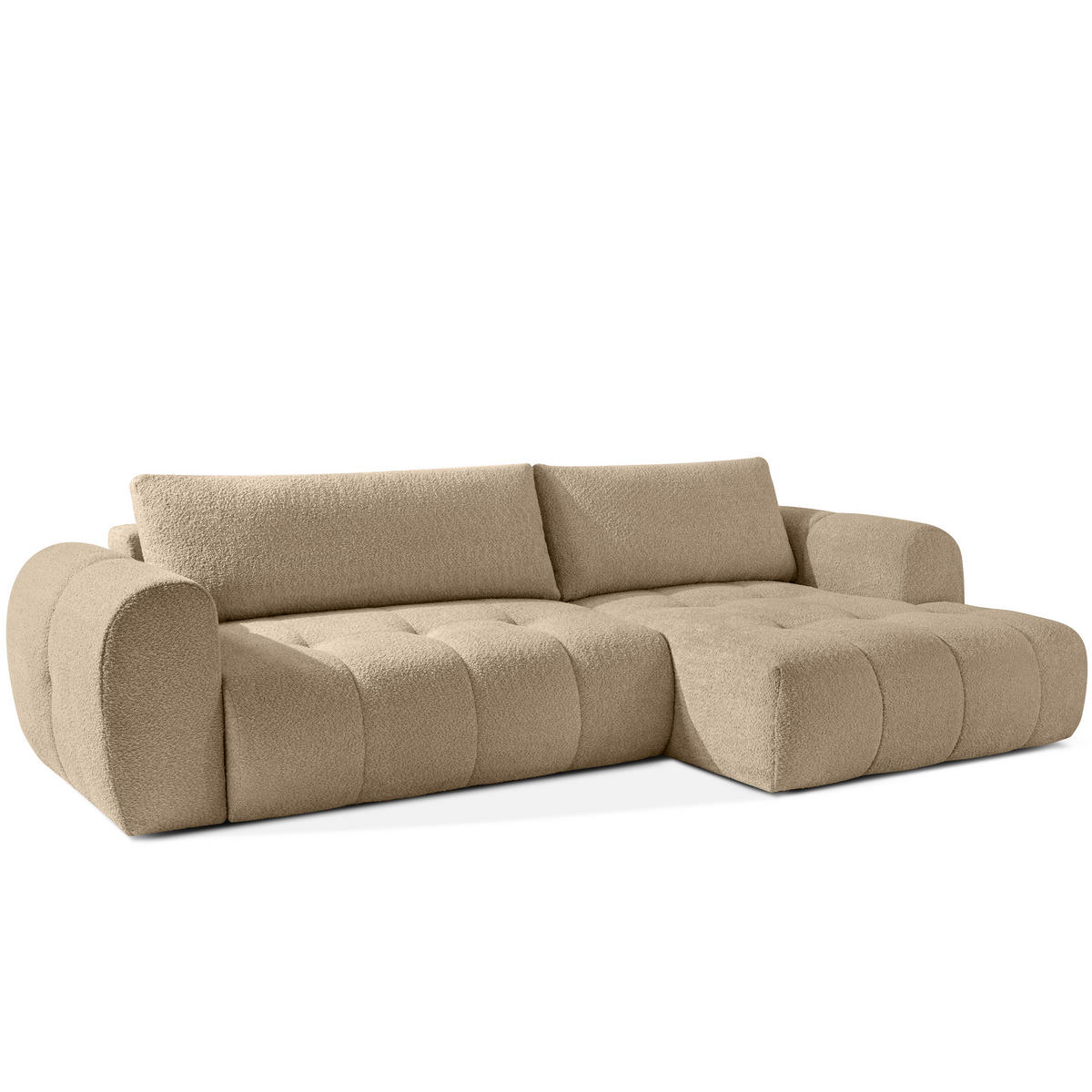 ECKSOFA MIT HOCKER LIRA, Beige, Bouclé - Beige, Holz/Holzwerkstoff (96/50cm) - KONSIMO®