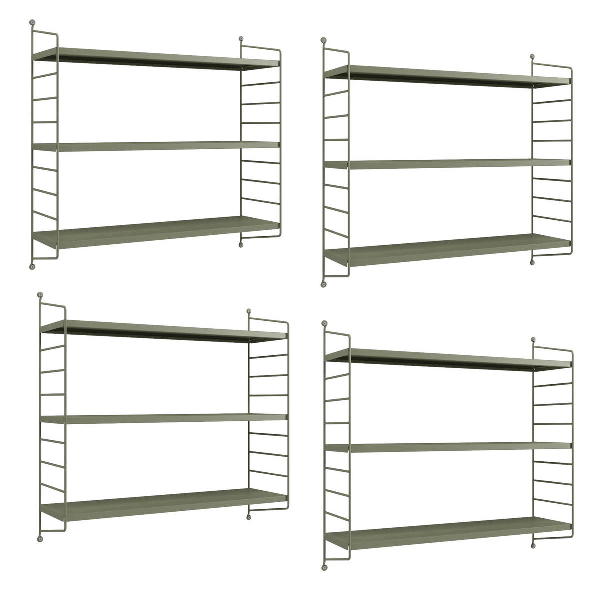 SADA NÁSTĚNNÝCH POLIČEK 4 KS Strängnäs - šedohnědá, kov (60/50/15cm) - [en.casa]