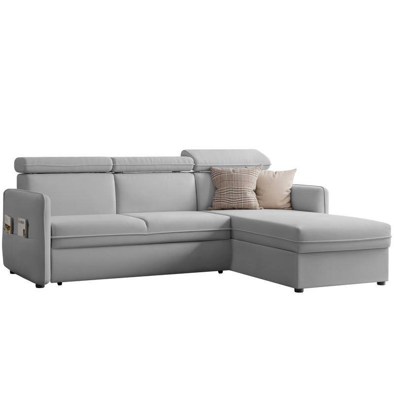 ECKSOFA BENI mit Schlaffunktion und Bettkasten, Stoff Hellgrau - Hellgrau, Kunststoff/Textil (220/160cm) - Idohome