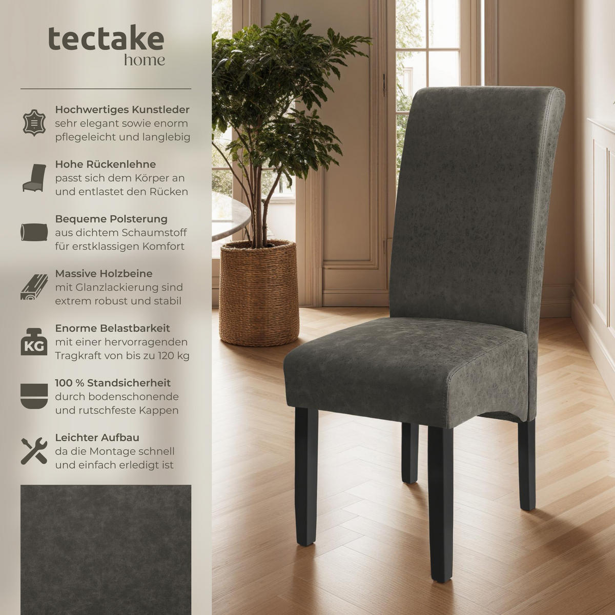 ESSZIMMERSTUHL 6er Set 44 x 63 x 106 cm grau marmoriert - Grau, Textil (44/106/45cm) - tectake