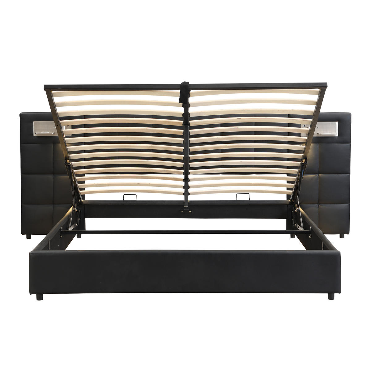 POLSTERBETT 180/200 cm Schwarz mit USB und hydraulischem Stauraum - Schwarz, Kunststoff (180/200cm) - OKWISH