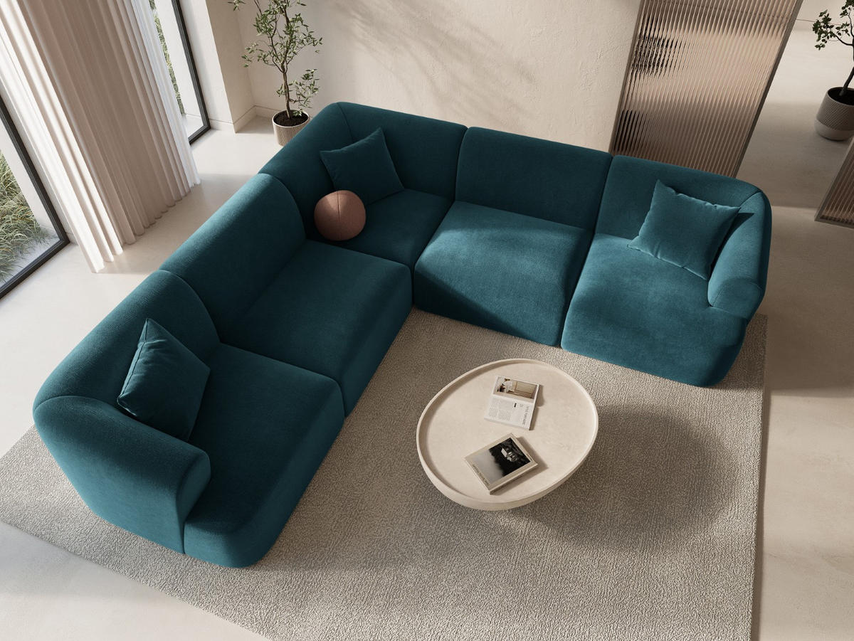 SYMMETRISCHES-MODULARES-ECKSOFA Campi aus Samt petrol 6 Sitzplätze - Petrol, Textil (255/255cm) - Cosmopolitan Design