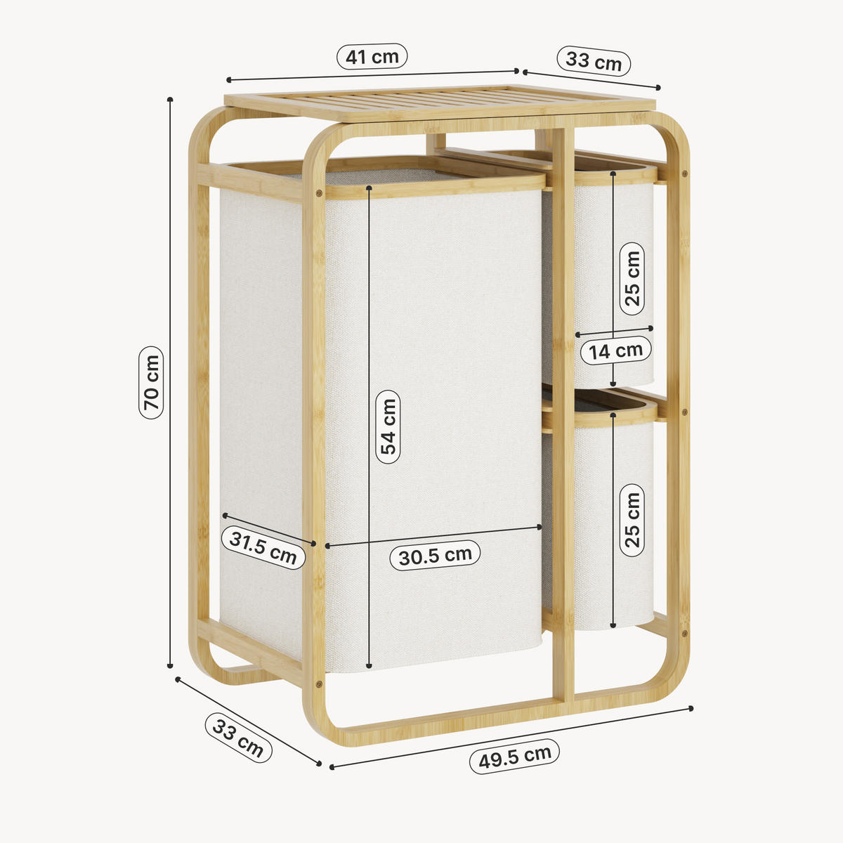 WÄSCHESAMMLER Evenes - Beige/Naturfarben, Holz/Kunststoff (49.5/70/33cm) - [en.casa]