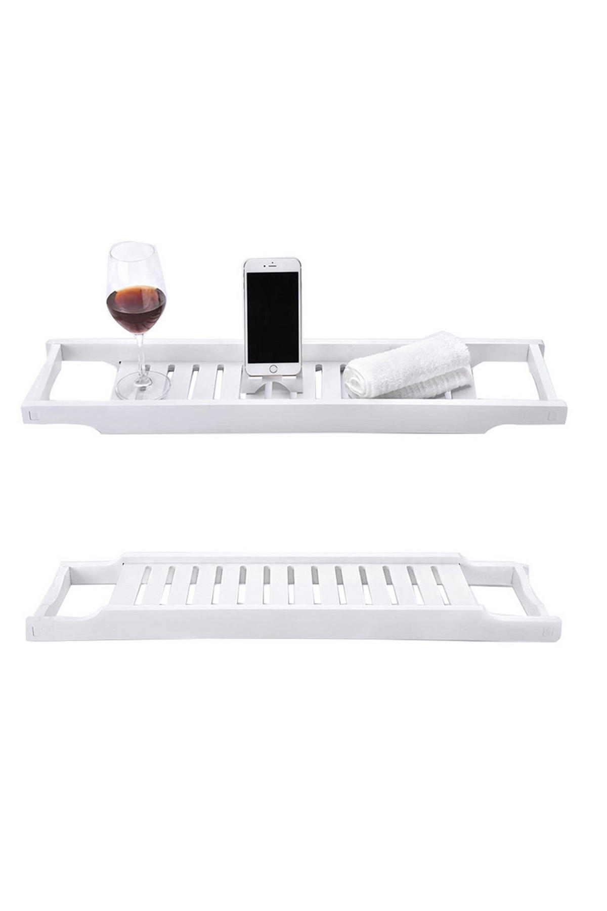 BADEWANNENABLAGE aus Bambus in Weiß Keine Montage erforderlich Ergonomisches Design 70 x 14,6 x 4,5 cm - Weiß, Holz (70/4.6/14.6cm) - Livingandhome